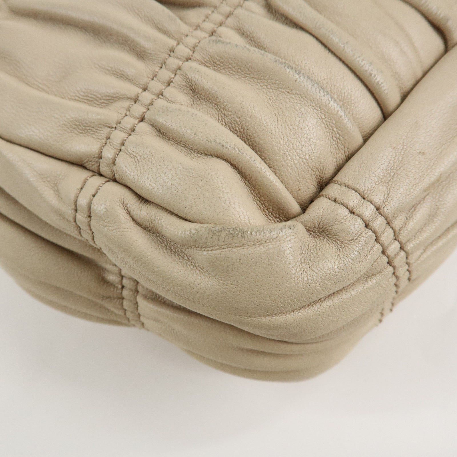 PRADA Leather Gathered Chain Shoulder Bag Ivory B4695C Used