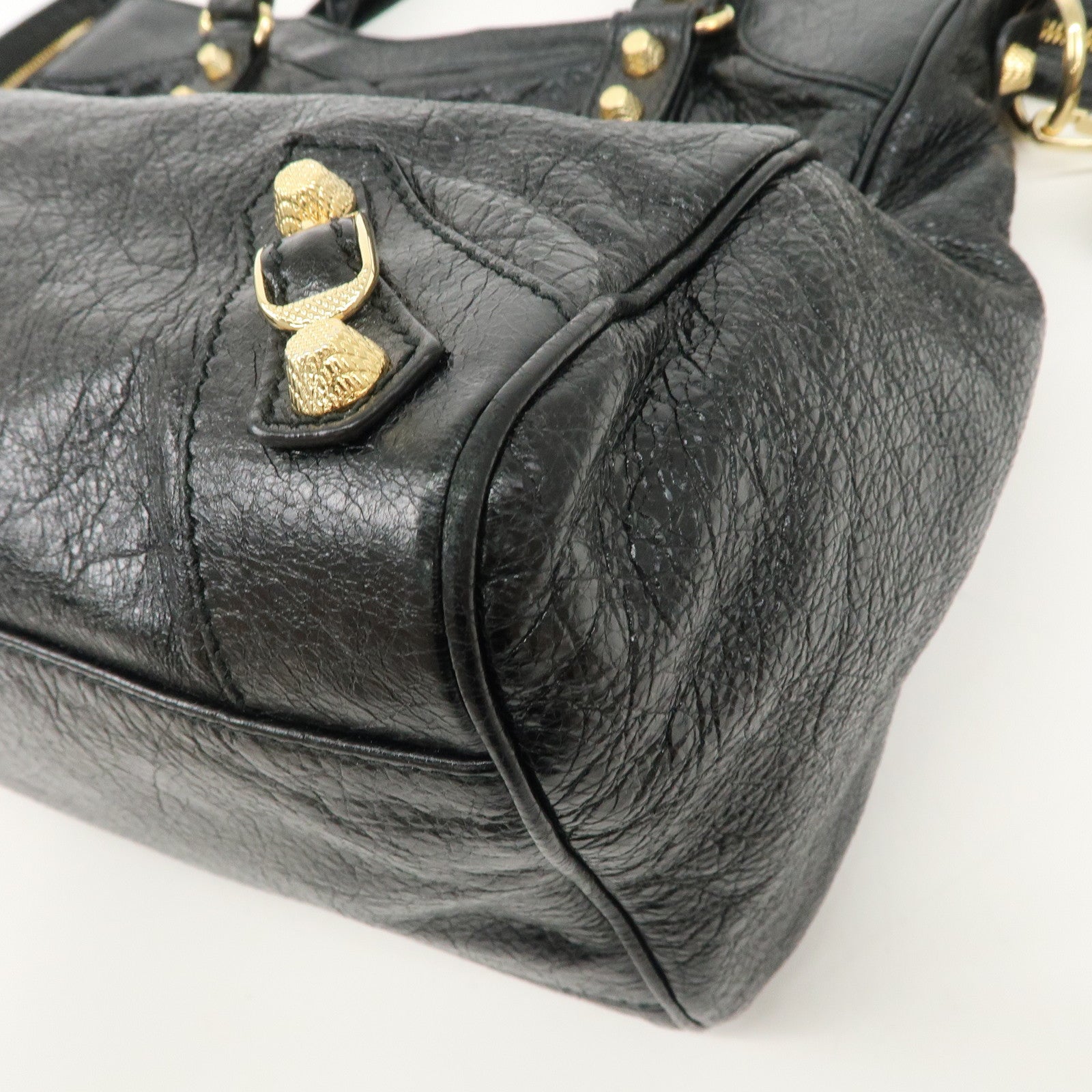 BALENCIAGA Leather The Giant Velo Hand Bag Black 28201 Used