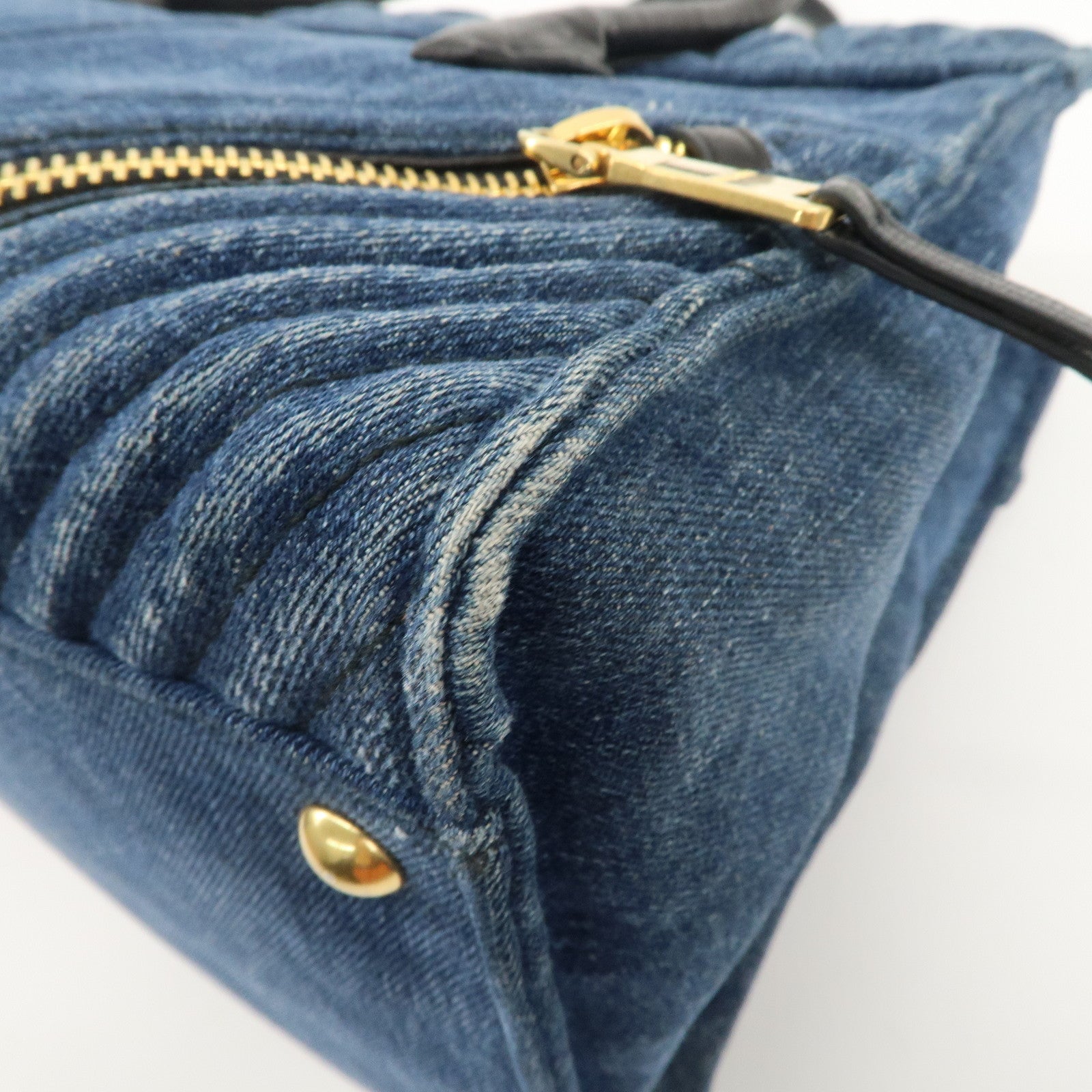 MIU MIU Denim Leather Biker 2WAY Bag Blue Black RN1031 Used