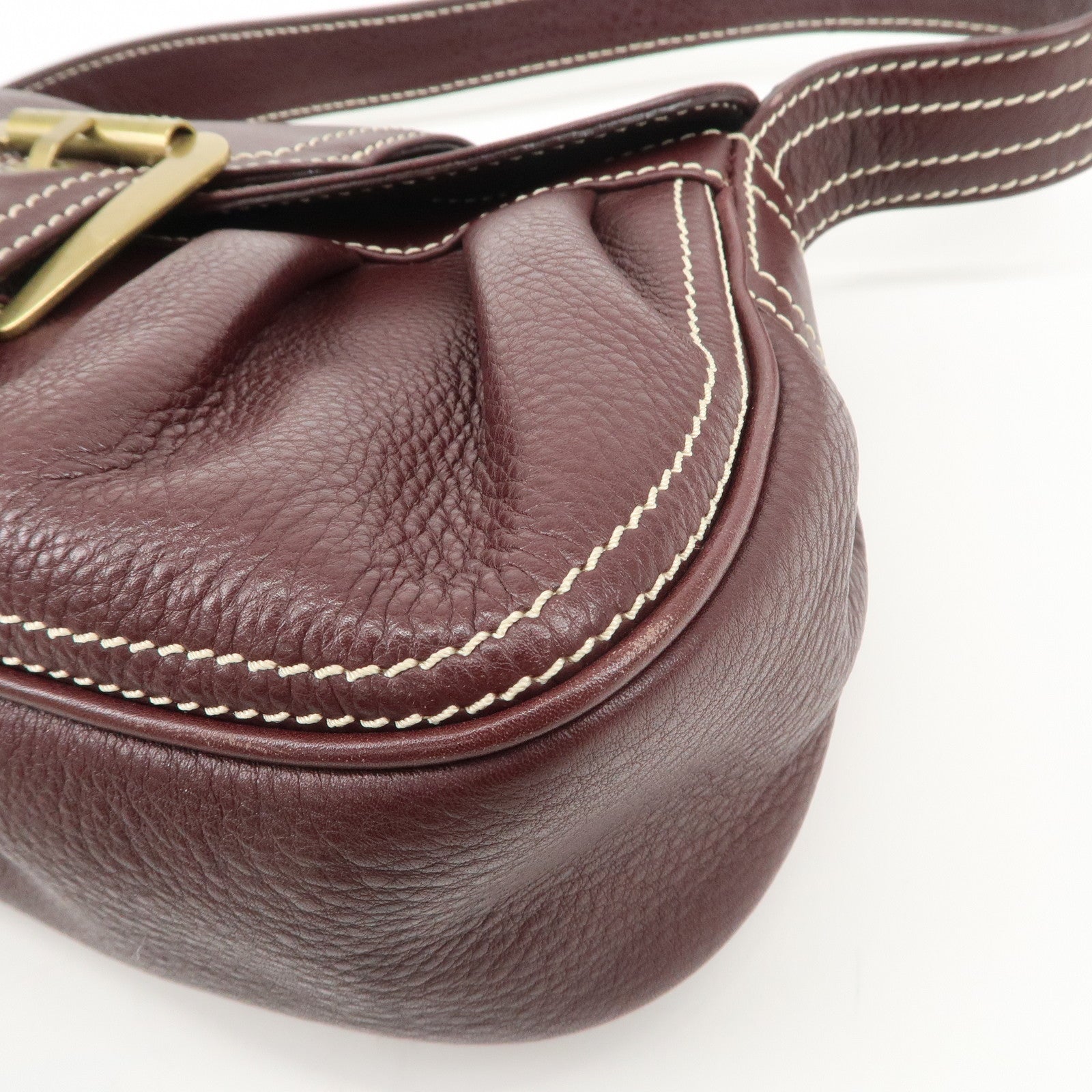 CELINE Leather Shoulder Bag Hand Bag Brown Gold Hardware Used