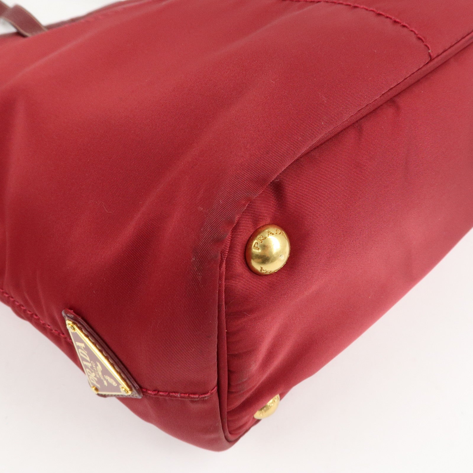 PRADA Logo Nylon Leather Tote Bag Shoulder Bag Dark Red BR4634 Used