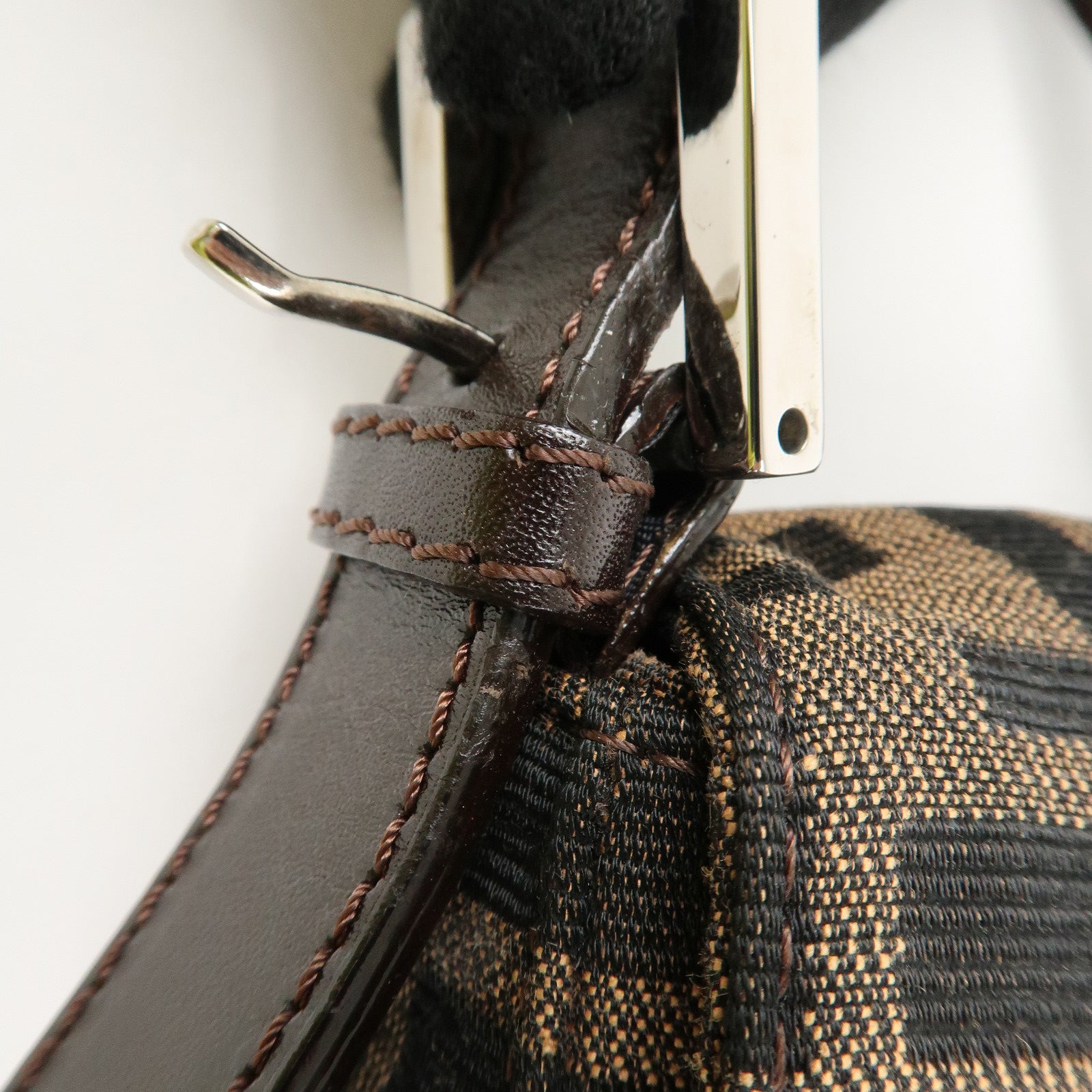FENDI Mamma Baguette Zucca Canvas Shoulder Bag Brown Black 26424 Used