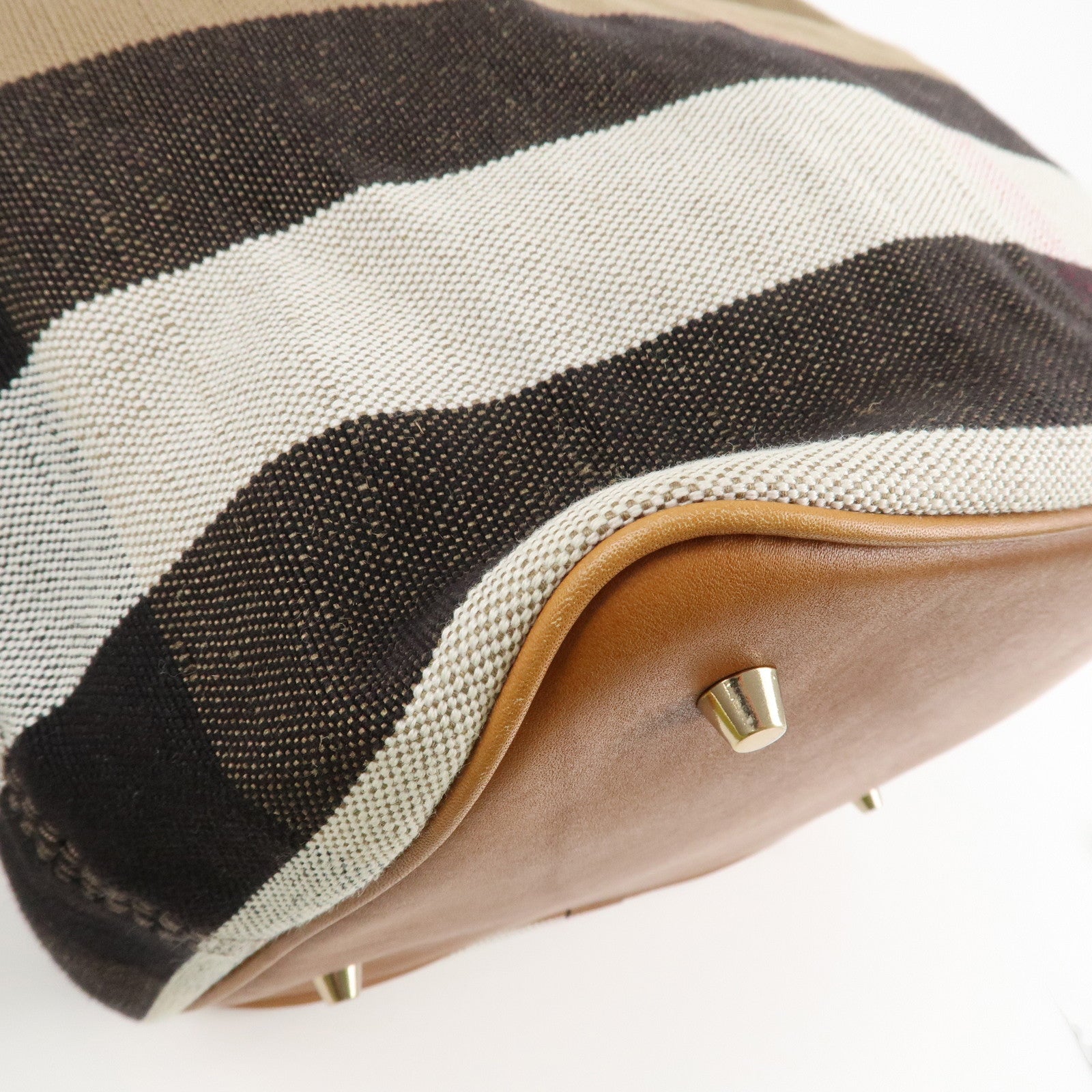 BURBERRY Canvas Leather Ashby Medium Plaid Bucket Bag Beige Brown Used