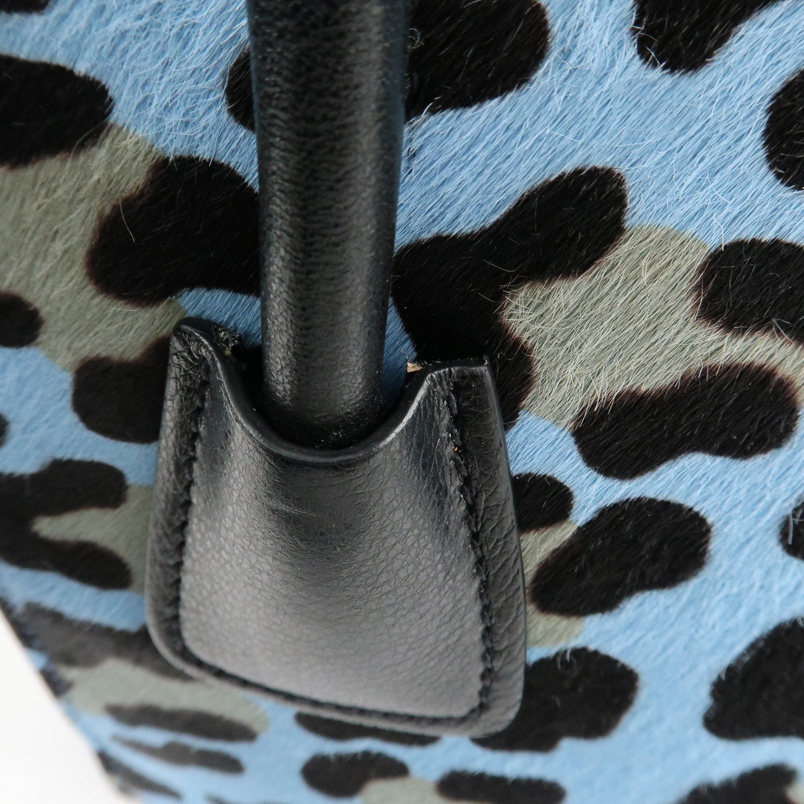 PRADA Unborn Calf Suede Leather 2Way Hand Bag Blue Black 1BA025 Used