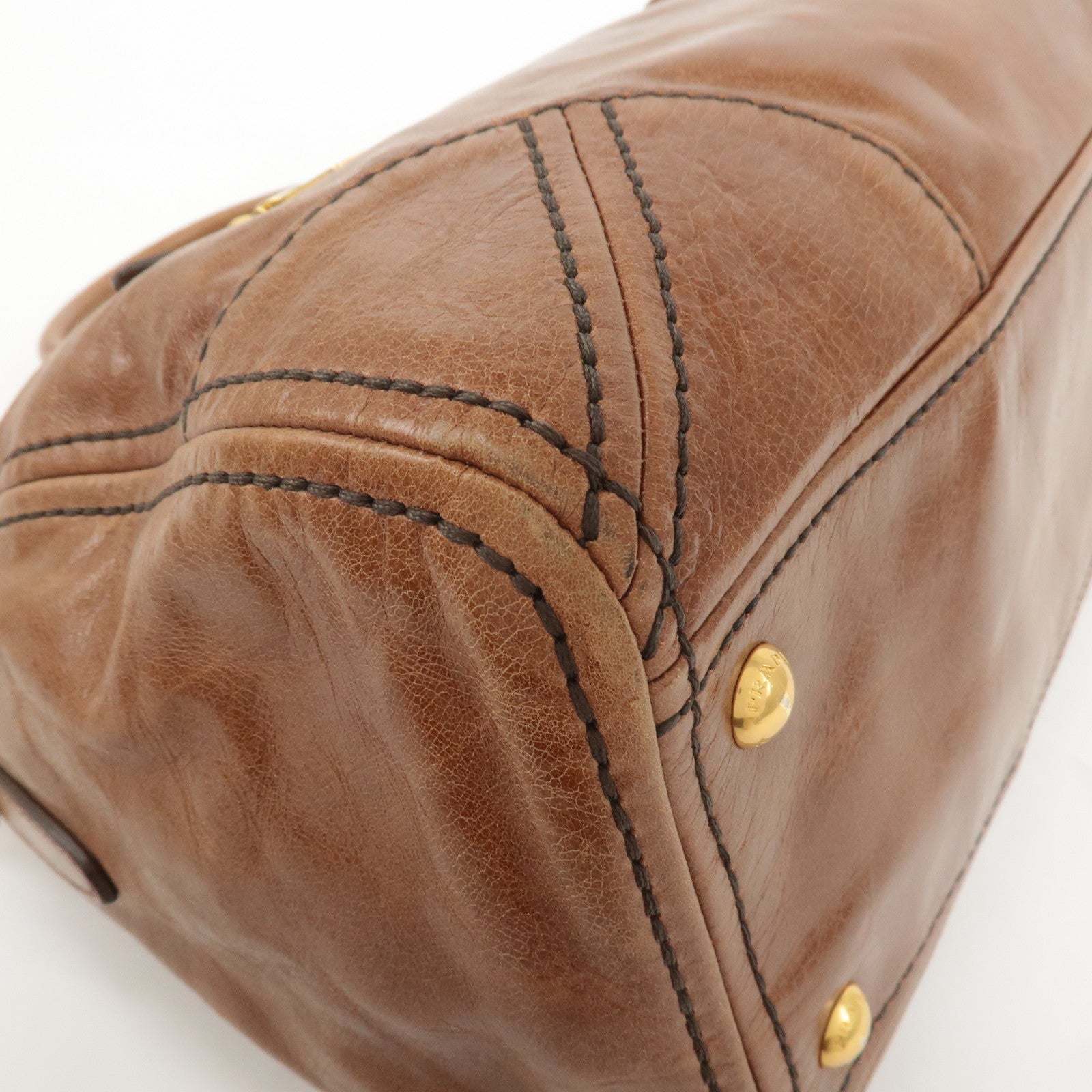 PRADA Logo Leather 2way Hand Bag Shoulder Bag Brown BL0727 Used