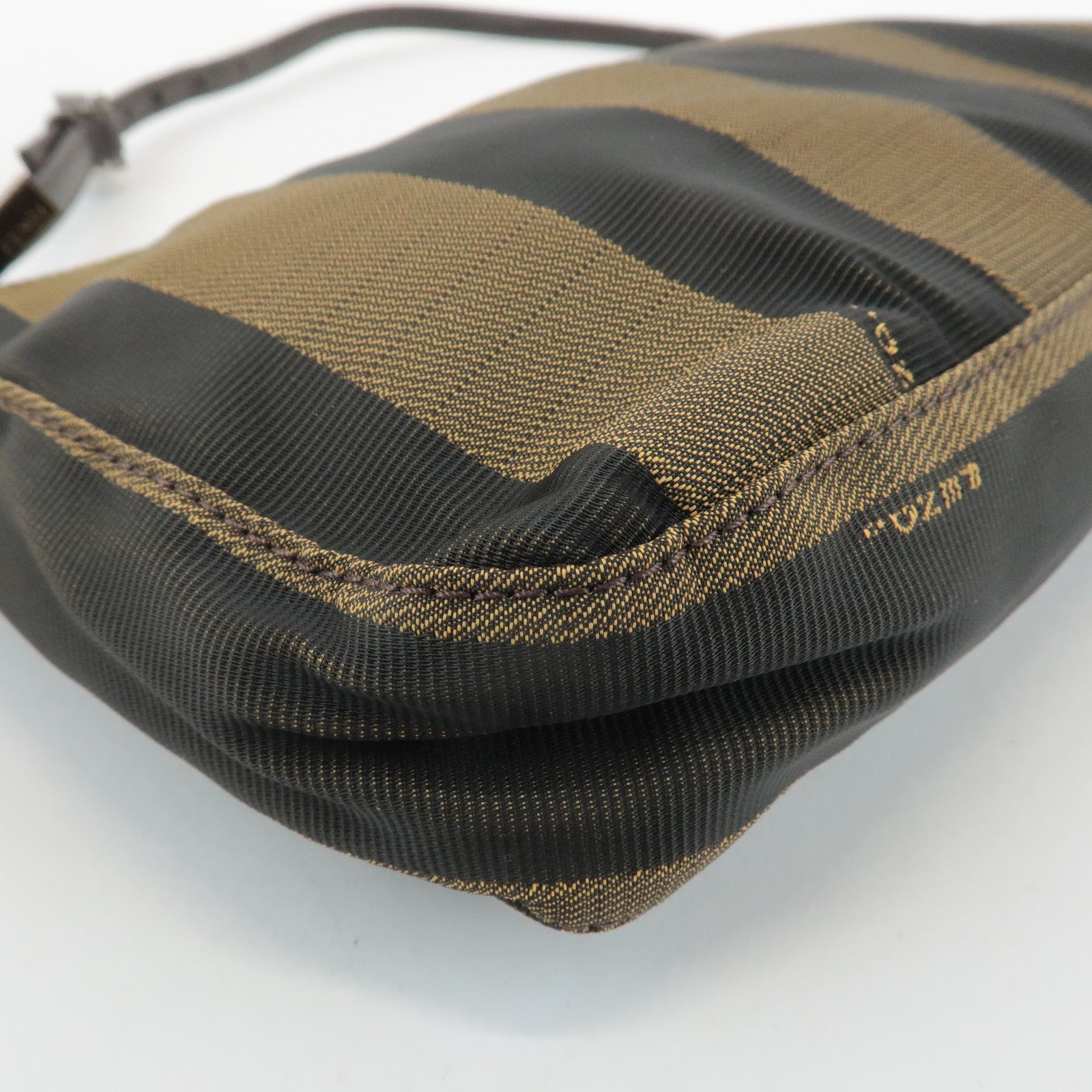 FENDI Pequin Canvas Leather Shoulder Bag Khaki Black 26617 Used
