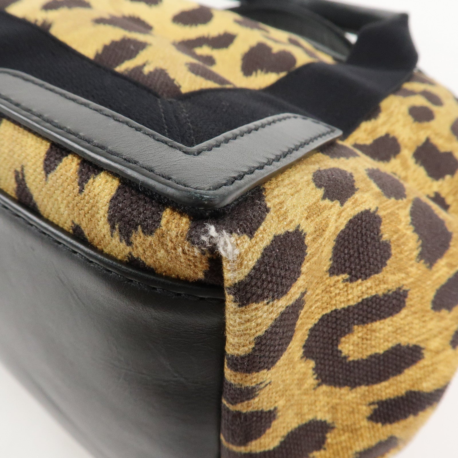 BALENCIAGA Navy Cabas S Canvas Leather Tote Bag Leopard 339933 Used