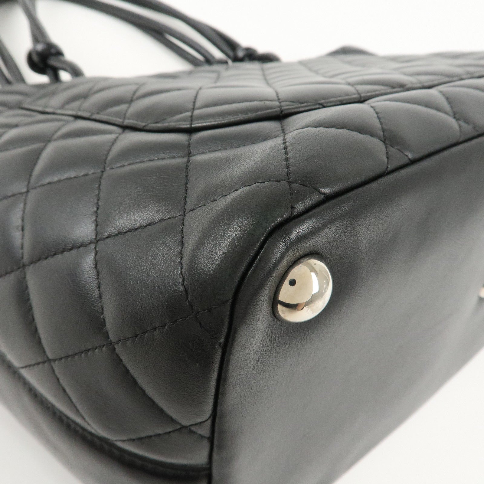 CHANEL Cambon Line Lamb Skin COCO Mark Large Tote Bag A25169 Used