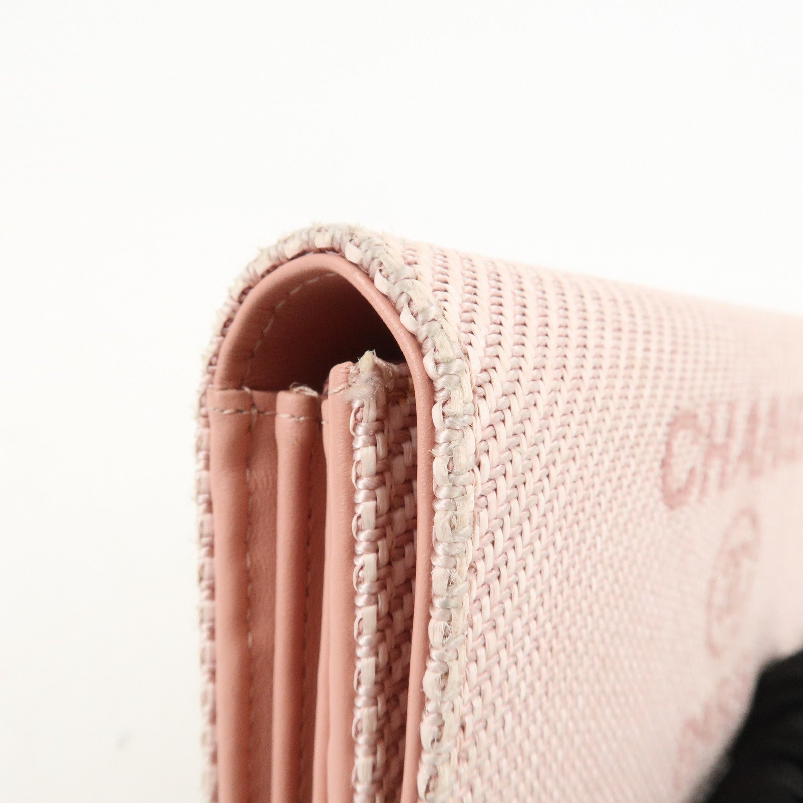 CHANEL Deauville Canvas Bi-fold Long Wallet Pink A80056 Used