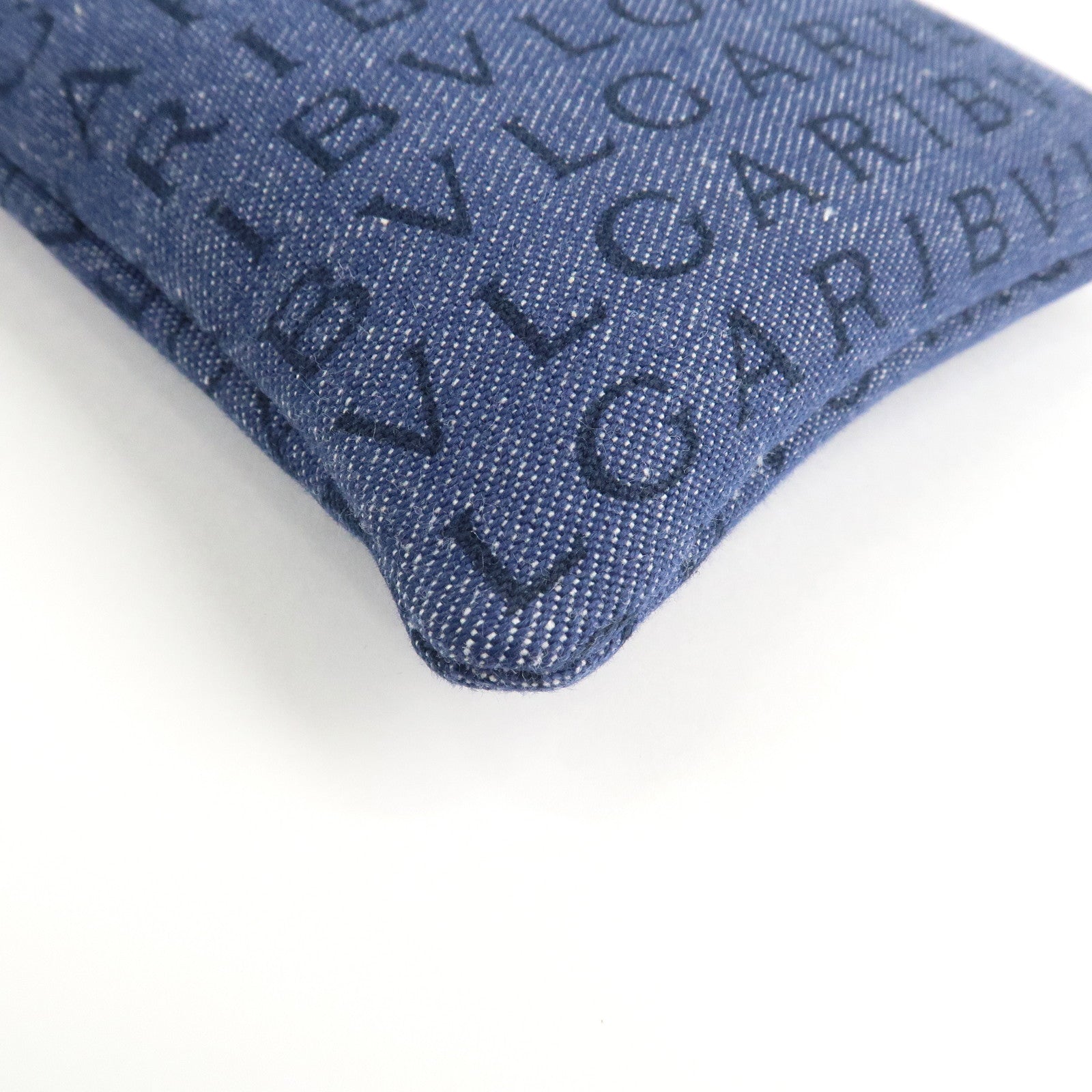 BVLGARI Logo Mania Canvas Leather Shoulder Bag Blue Used