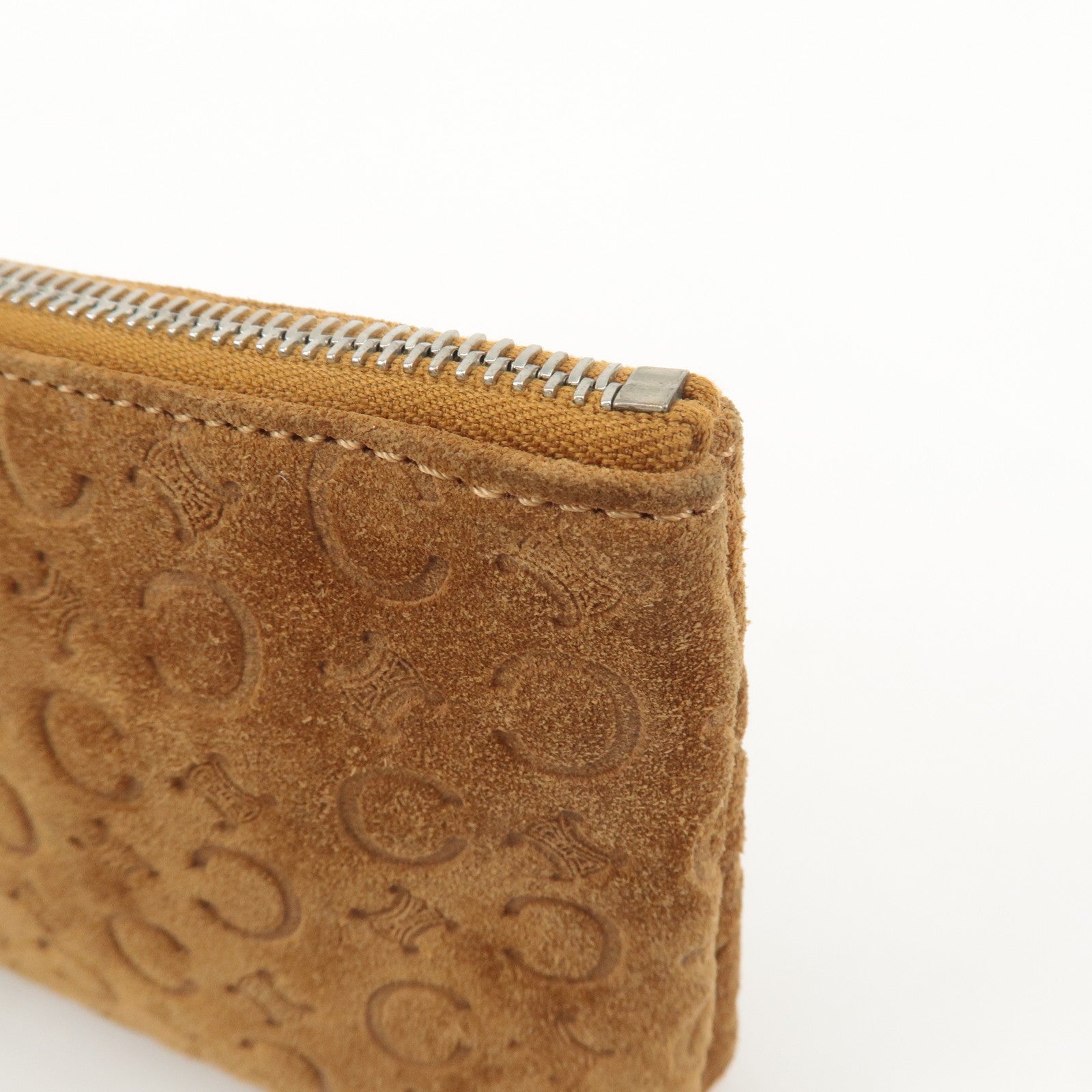 CELINE C Macadam Suede Pouch Cosmetic Pouch Brown Used