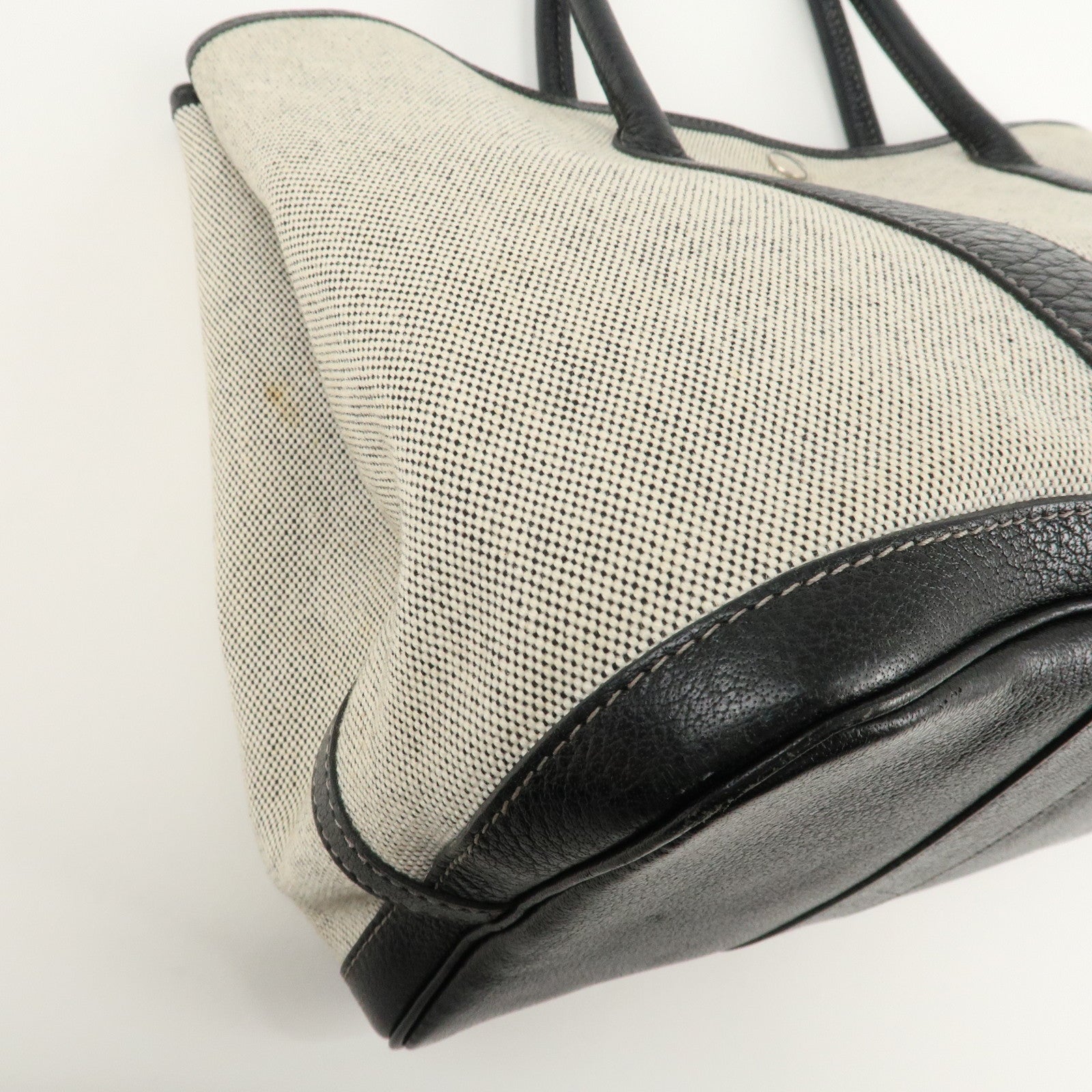 HERMES Garden Party Toile Ash Leather PM H Stamped Tote Bag Used