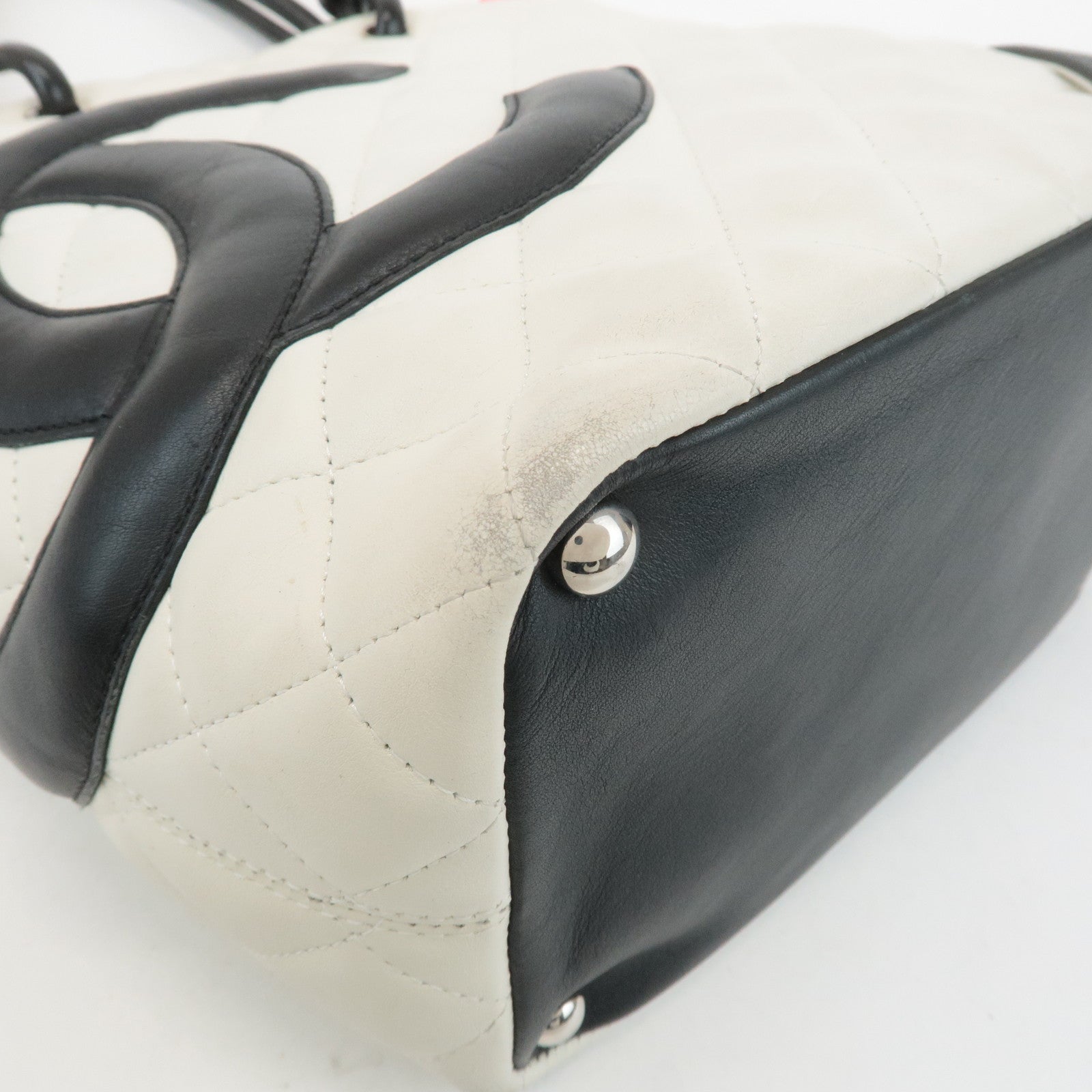 CHANEL Cambon Line Lamb Skin Medium Tote Bag Shoulder Bag A25167 Used