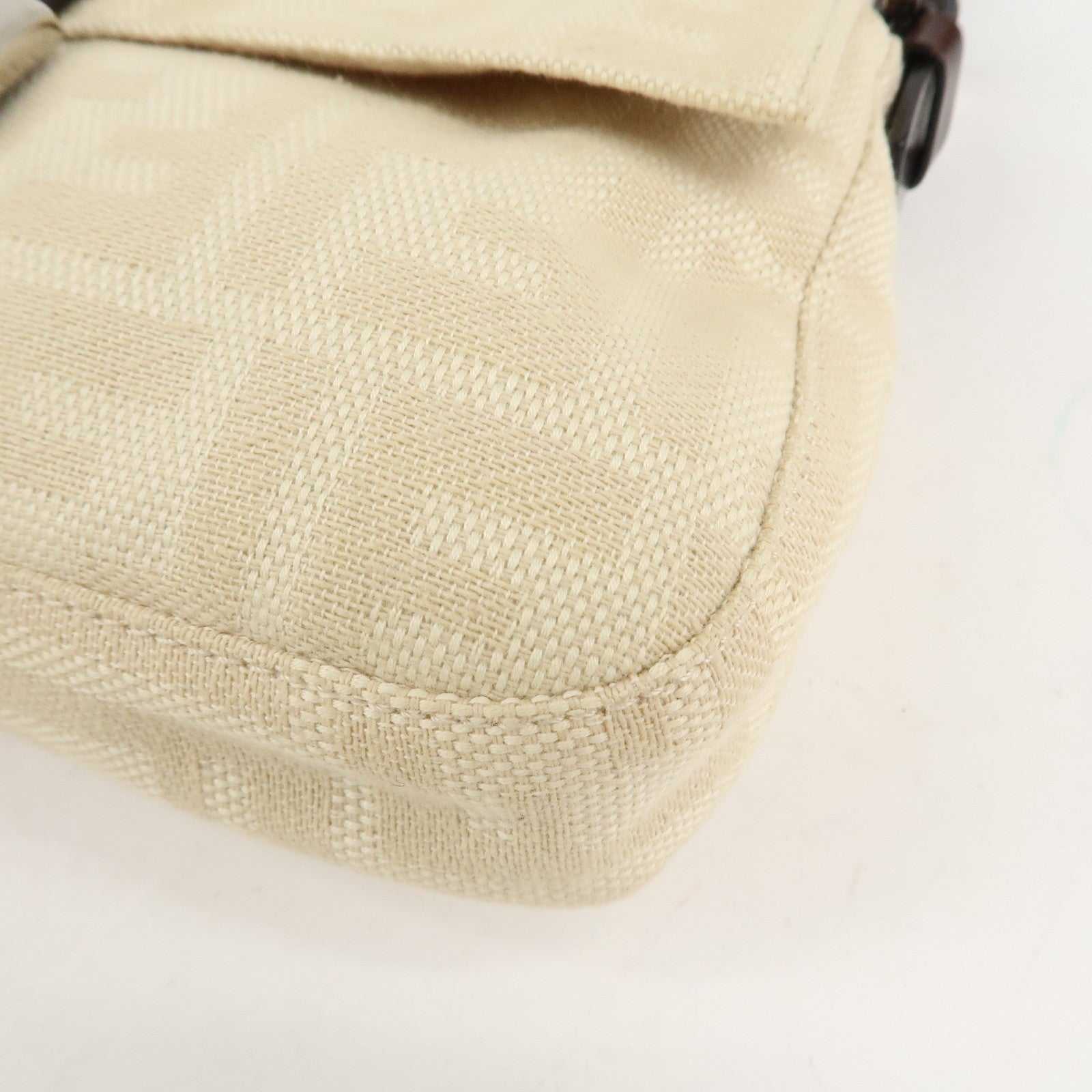 FENDI Mamma Baguette Zucca Canvas Leather Shoulder Bag Beige 26424 Used