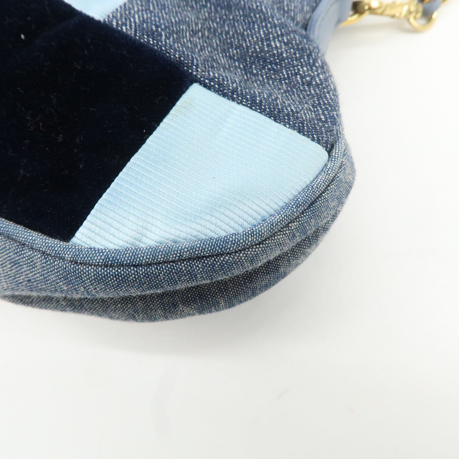 MIU MIU Denim Velour Leather Patches Shoulder Bag Blue Navy Used