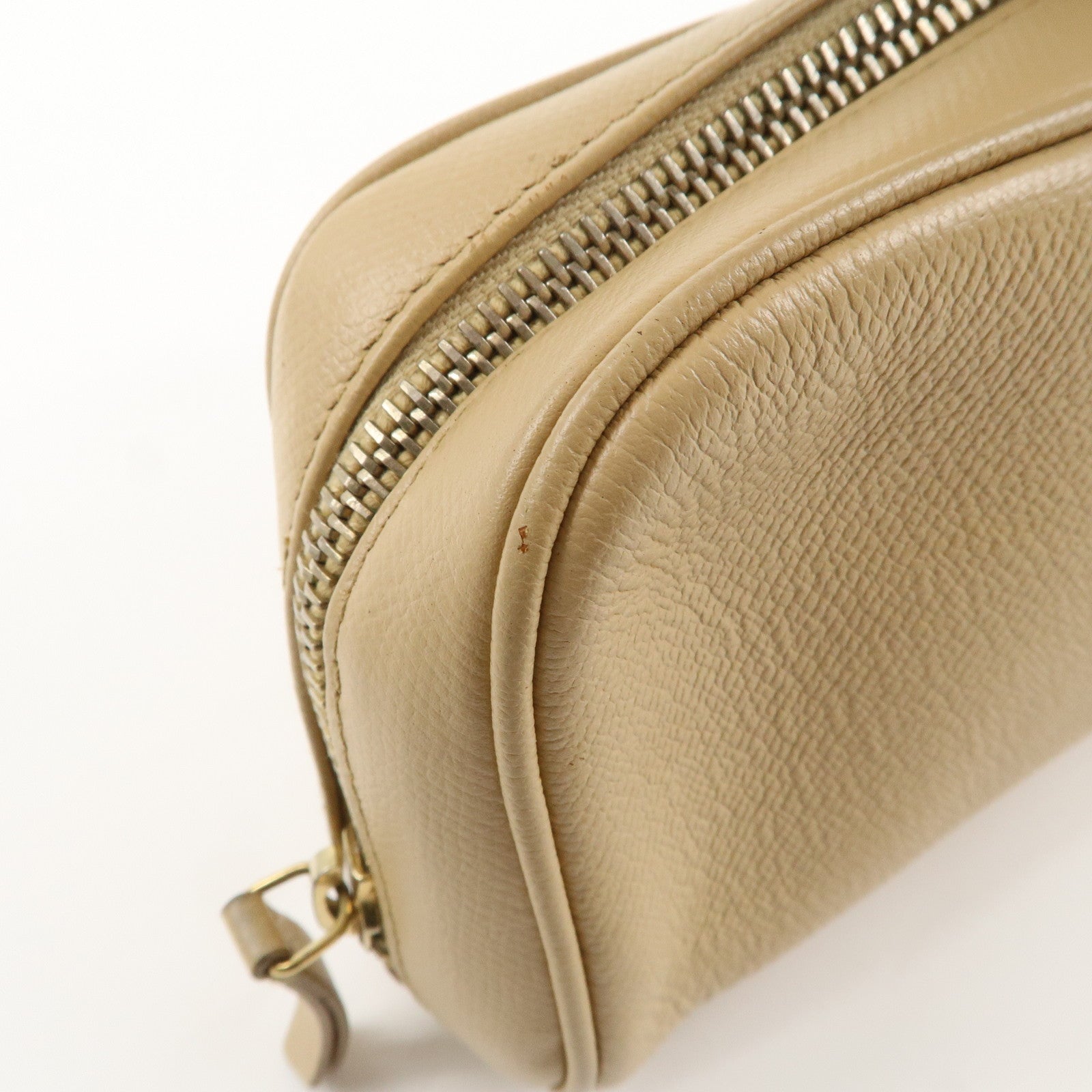 CHANEL COCO Button Leather Cosmetic Pouch Beige Gold A20913 Used