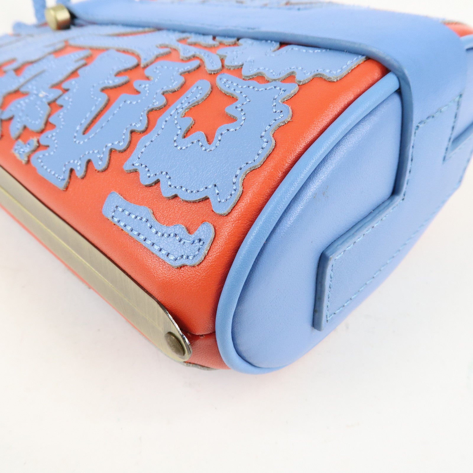Tory Burch Leather Clutch Bag Hand Bag Gold Hardware Blue Red Used