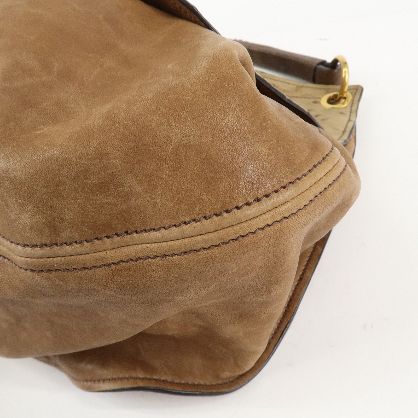 MIU MIU Leather 2Way Bag Hand Bag Shoulder Bag Brown Gold HDW Used