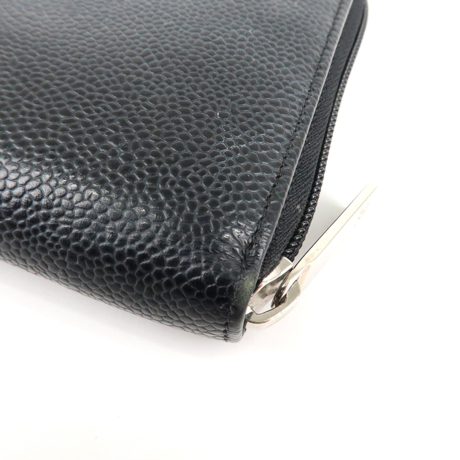 CHANEL COCO Mark Caviar Skin Zippy Long Wallet Black A50071 Used
