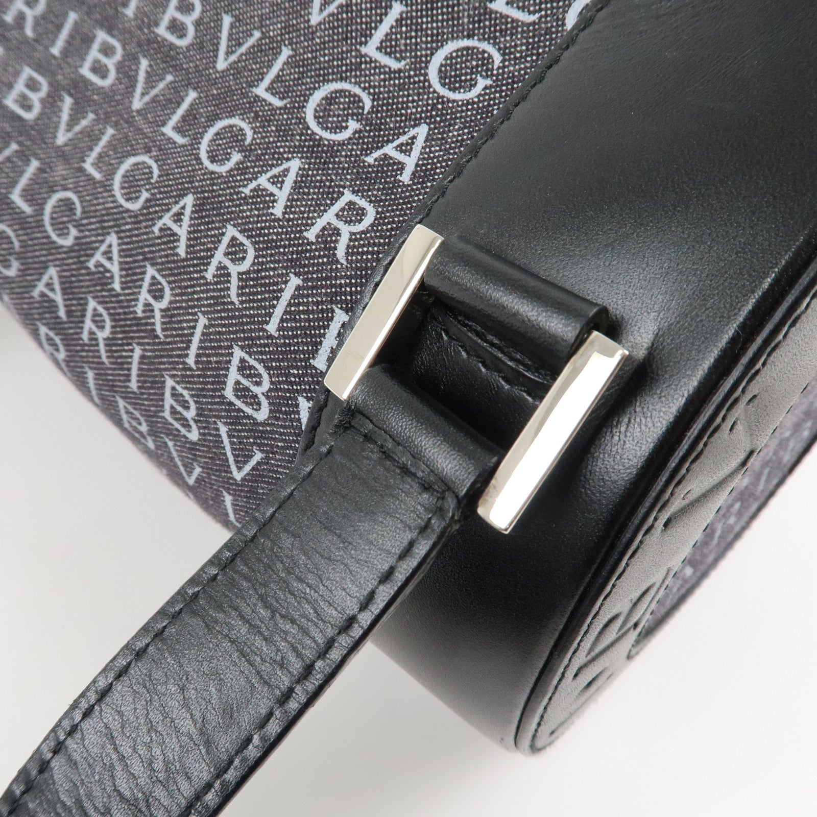 BVLGARI Logo Mania Canvas Leather B-Zero 1 Shoulder Bag Black Used