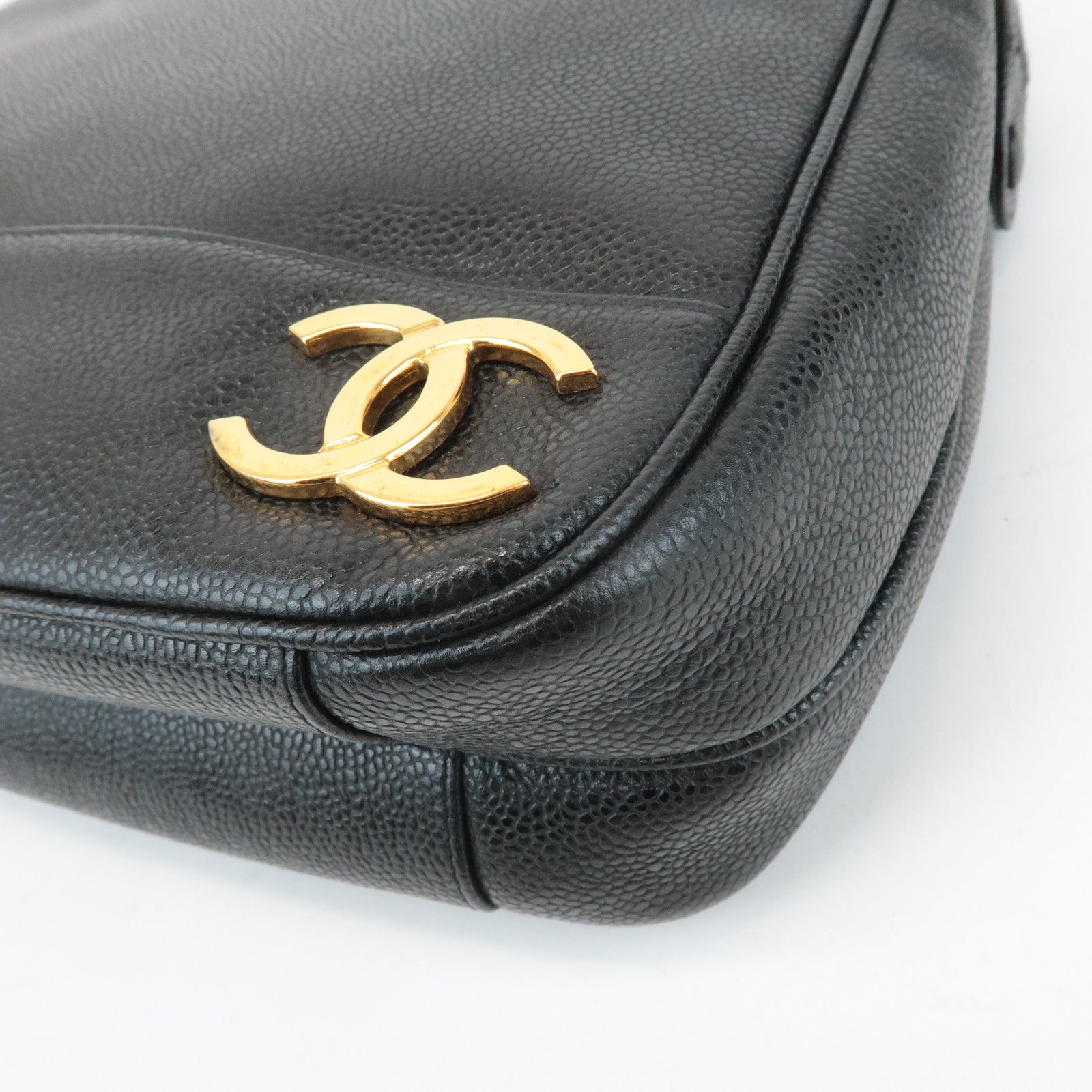 CHANEL Triple COCO Caviar Skin Tote Bag Black Gold Used