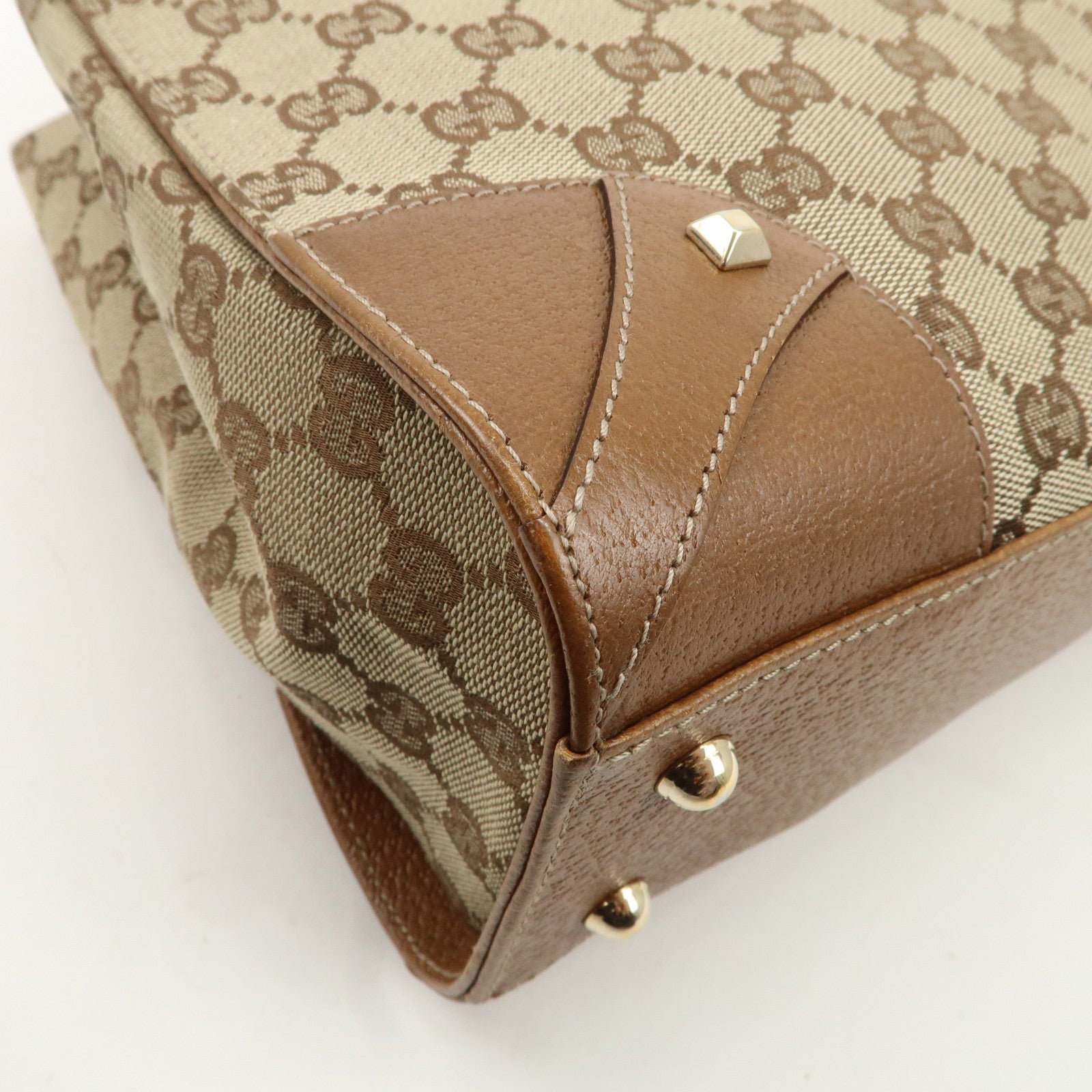 GUCCI GG Canvas Leather Tote Bag Hand Bag Beige Brown 120895 Used