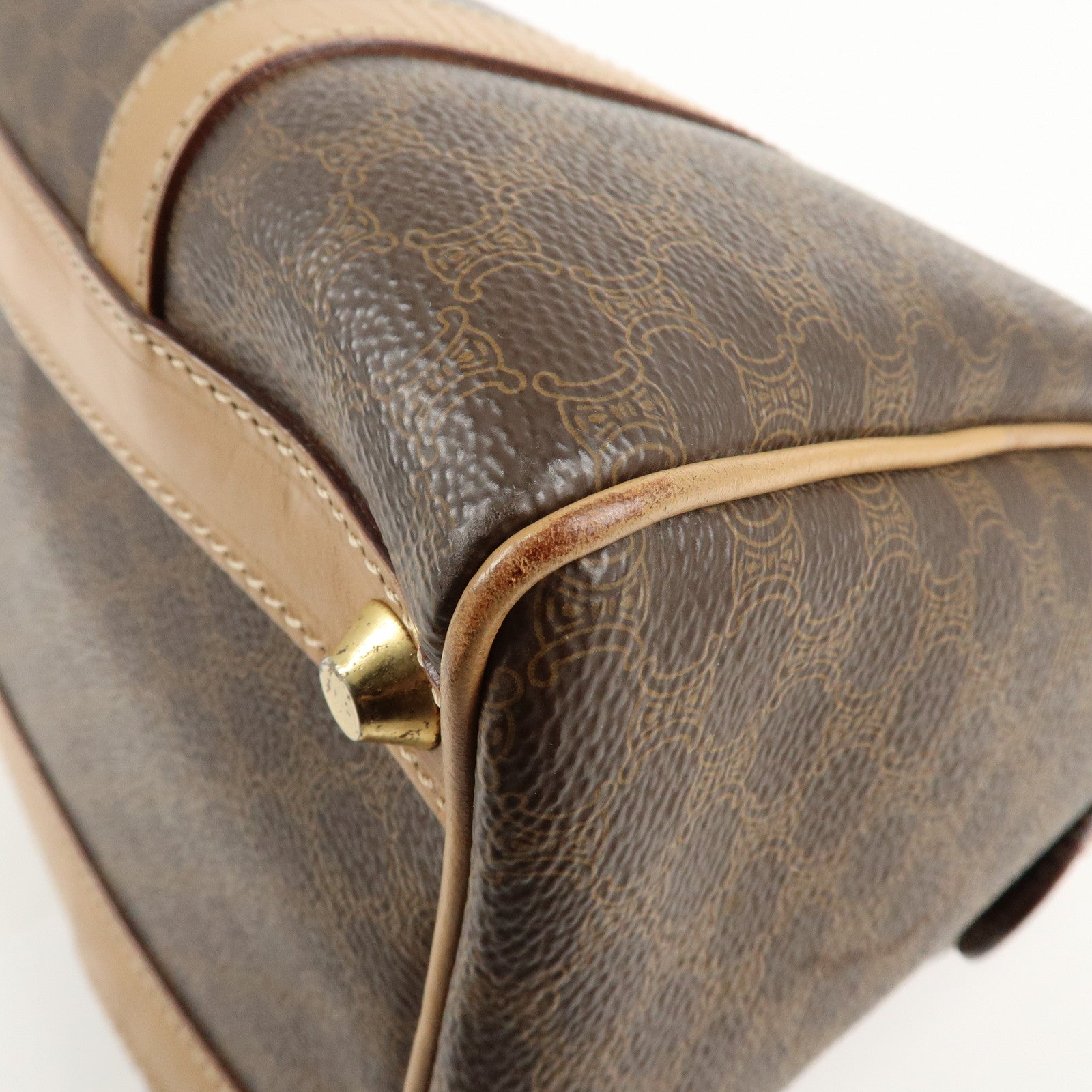 CELINE Macadam PVC Leather Boston Bag Hand Bag Brown Used