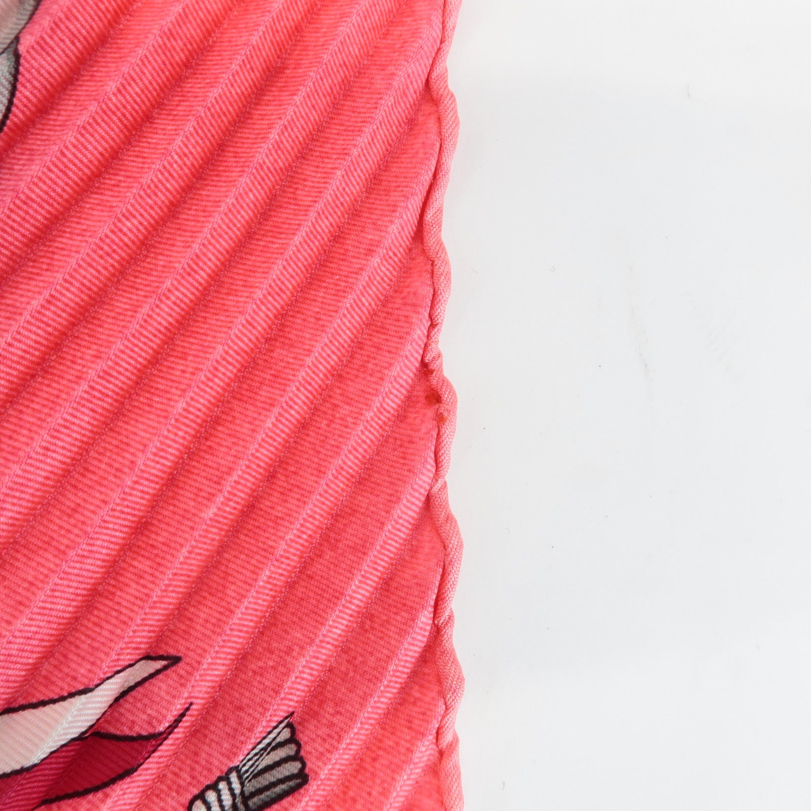 HERMES 100% Silk Pleats Scarf PAZ UNIVERSAL Pink Green Orange Used