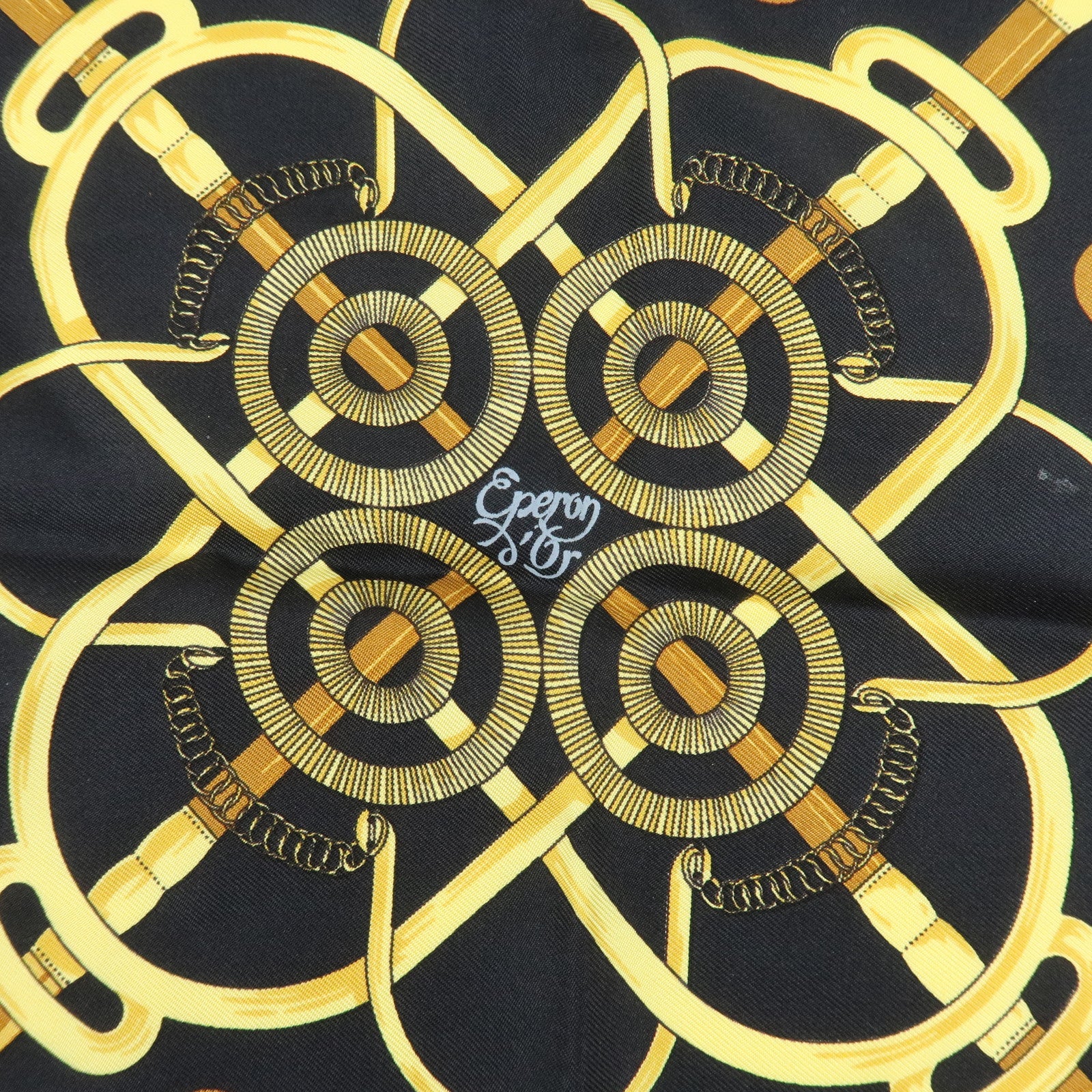 HERMES Silk 100% Carre 40 Scarf Pellier Navy Gold Used