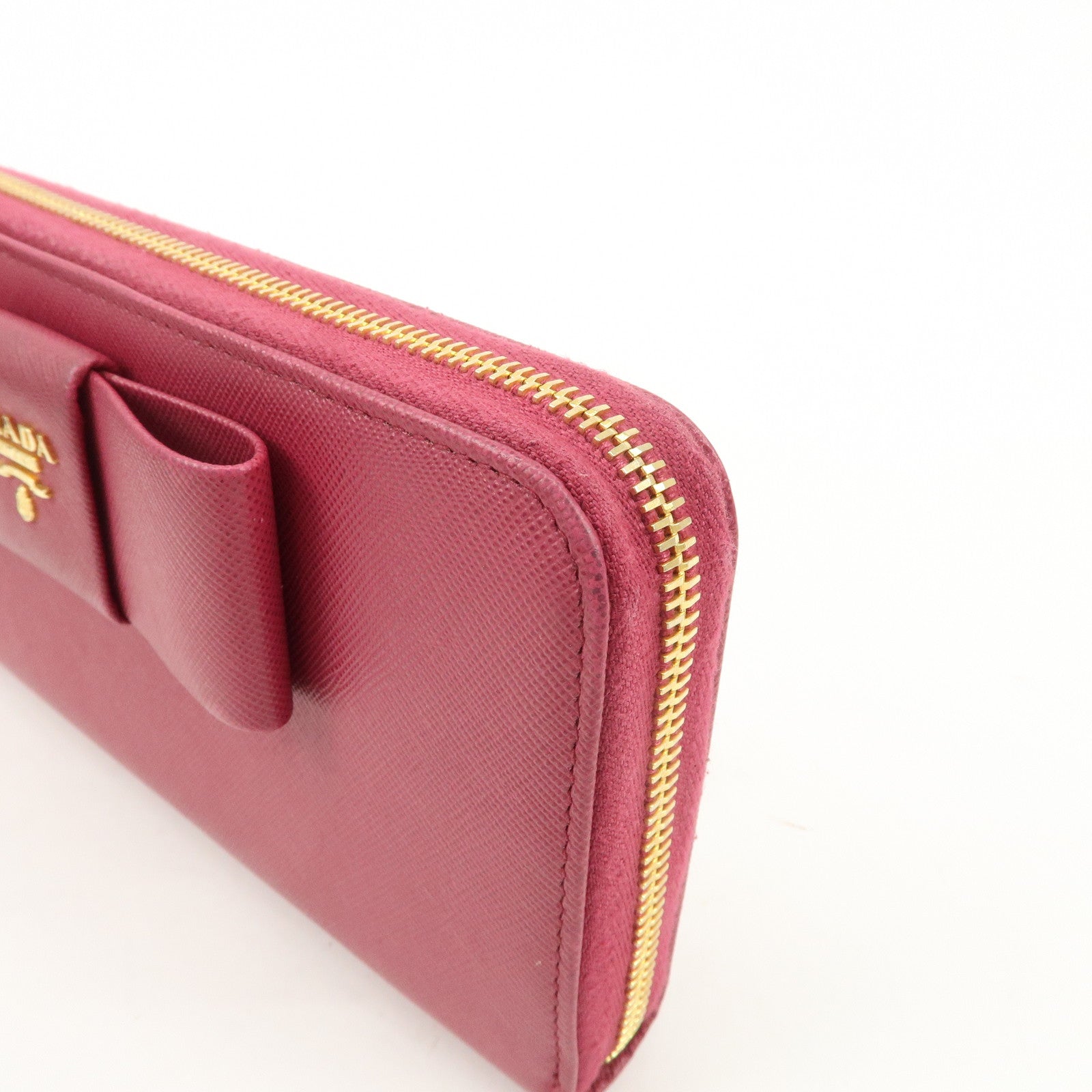 PRADA Logo Saffiano Leather Round Zipper Long Wallet Pink 1M0506 Used