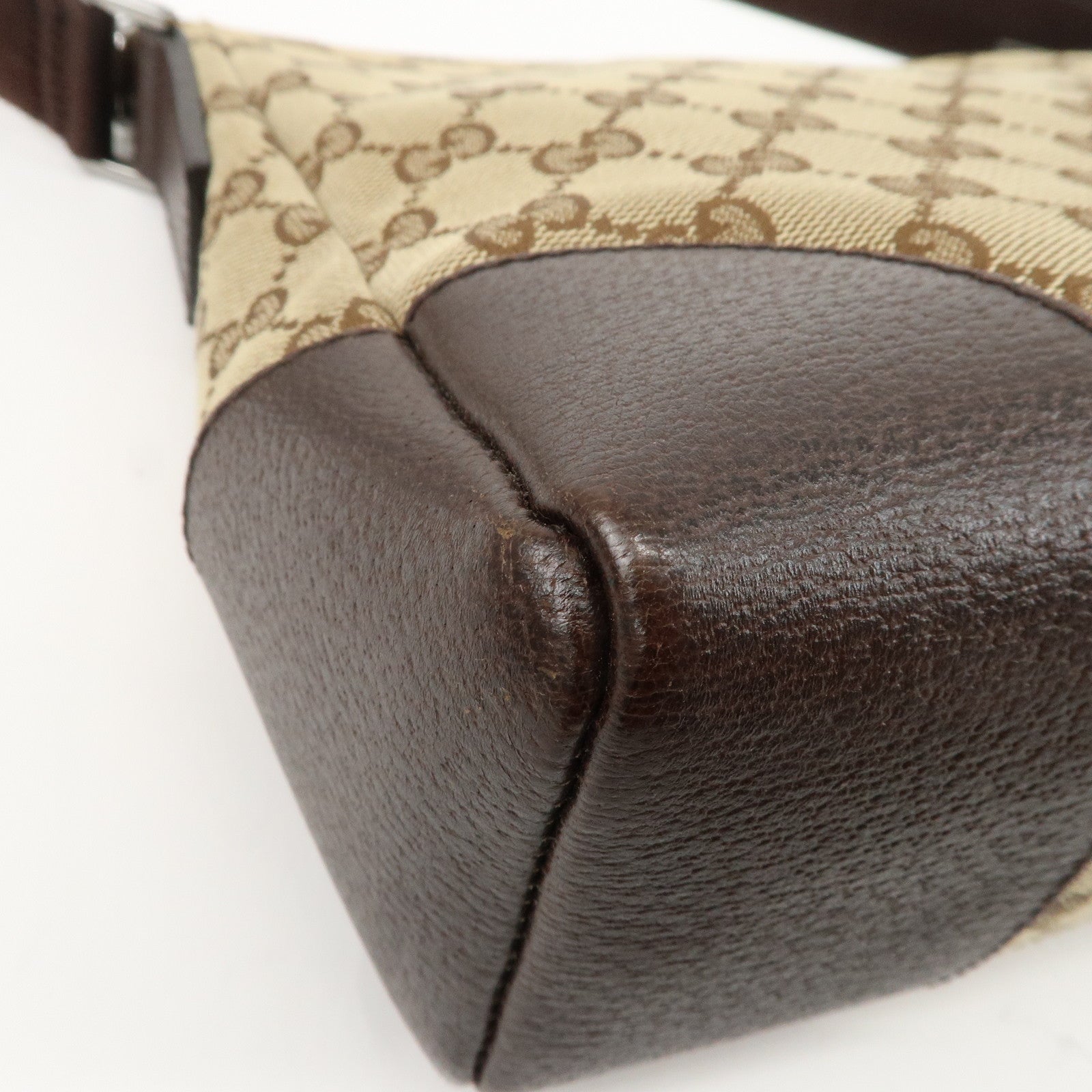 GUCCI GG Canvas Leather Shoulder Bag Beige Brown 114273 Used