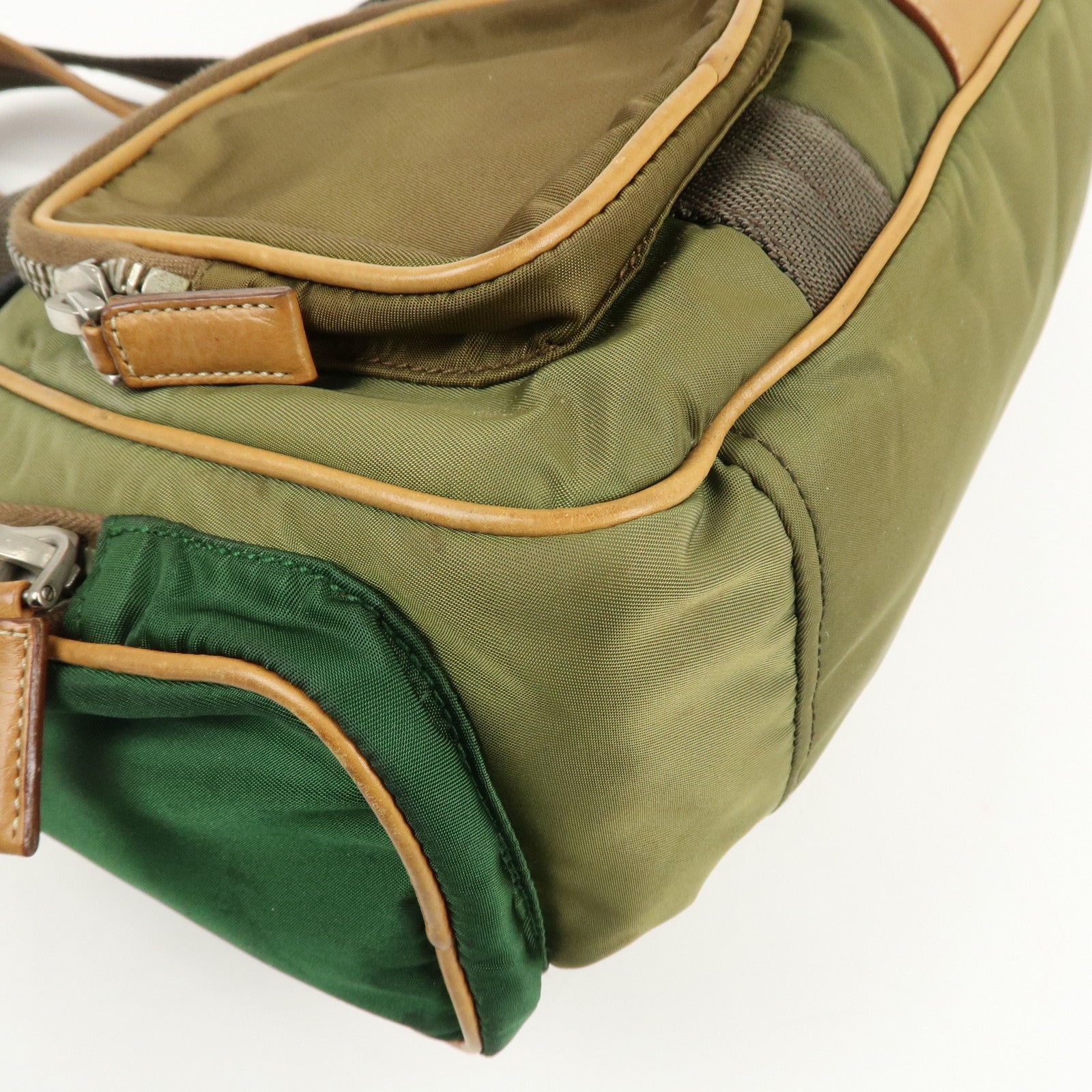 PRADA Nylon Leather Shoulder Bag Khaki Brown Green Used
