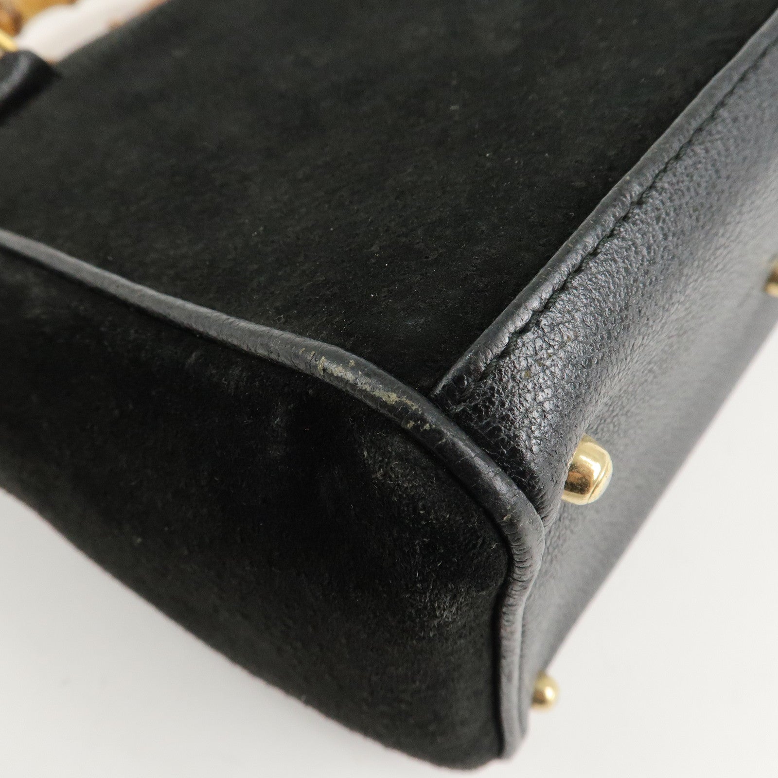 GUCCI Bamboo Suede Leather Hand Bag Black 000.122.0316 Used