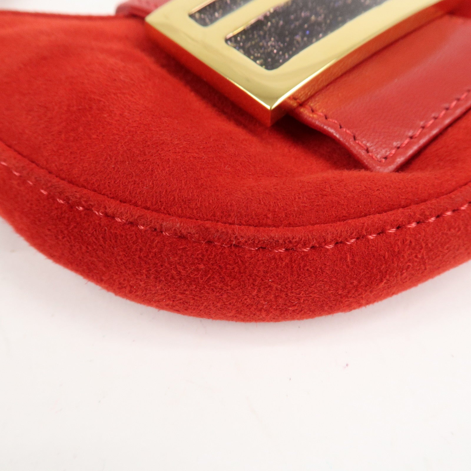 FENDI Suede Leather Mini Croissant Hand Bag Red 26673 Used