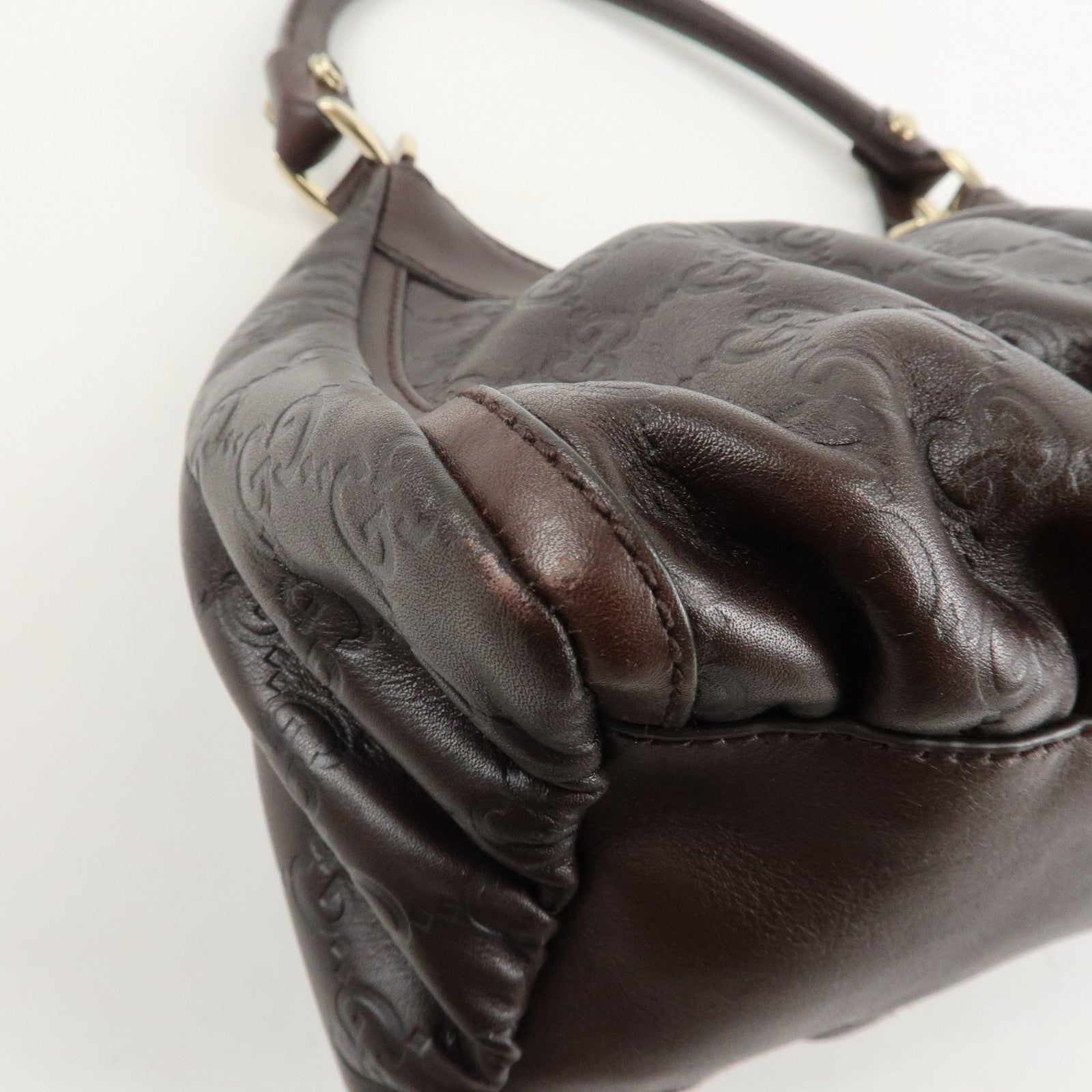 GUCCI Abbey Guccissima Leather Shoulder Bag Dark Brown 190525 Used