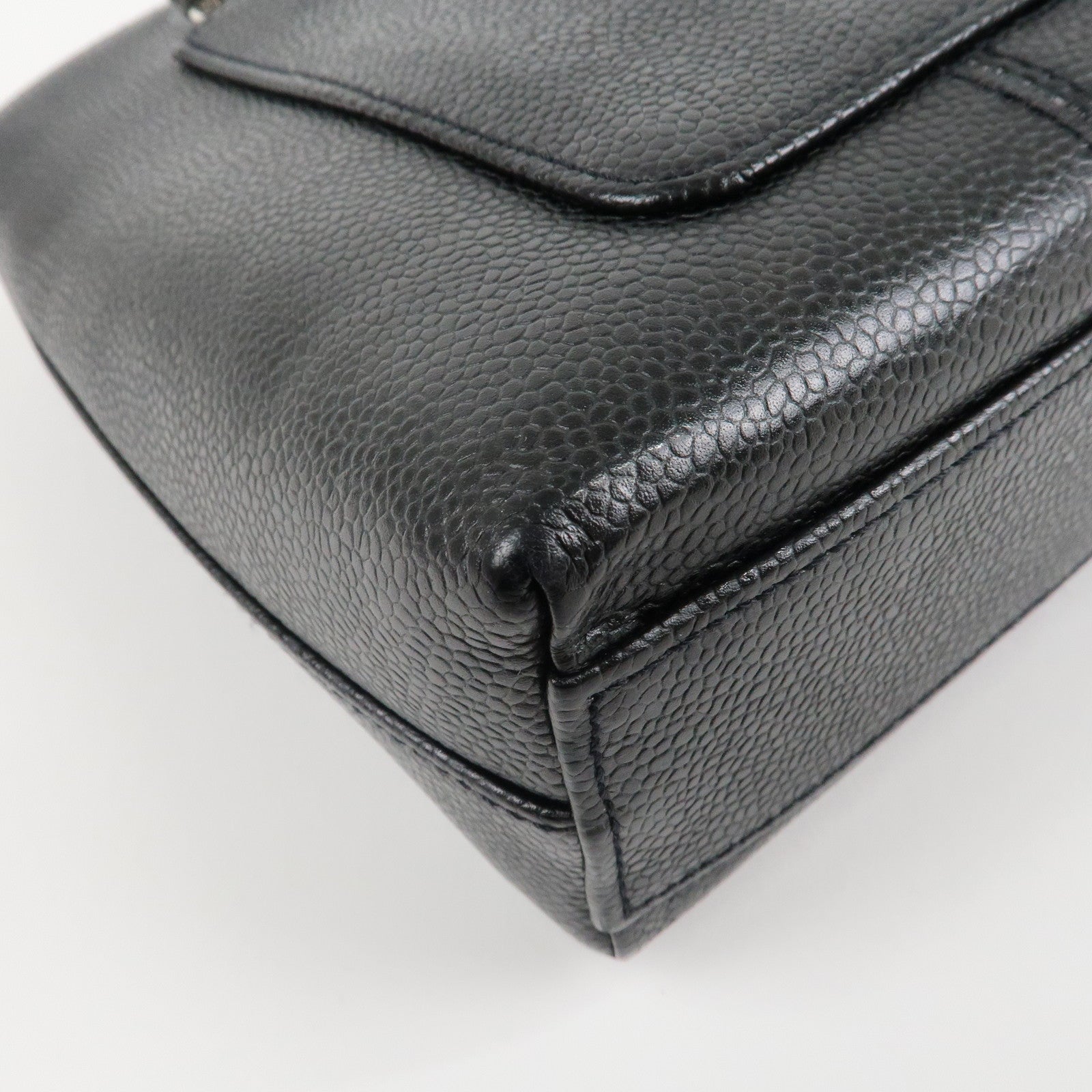 CHANEL Caviar Skin Chain Tote Bag Black Silver Hardware Used