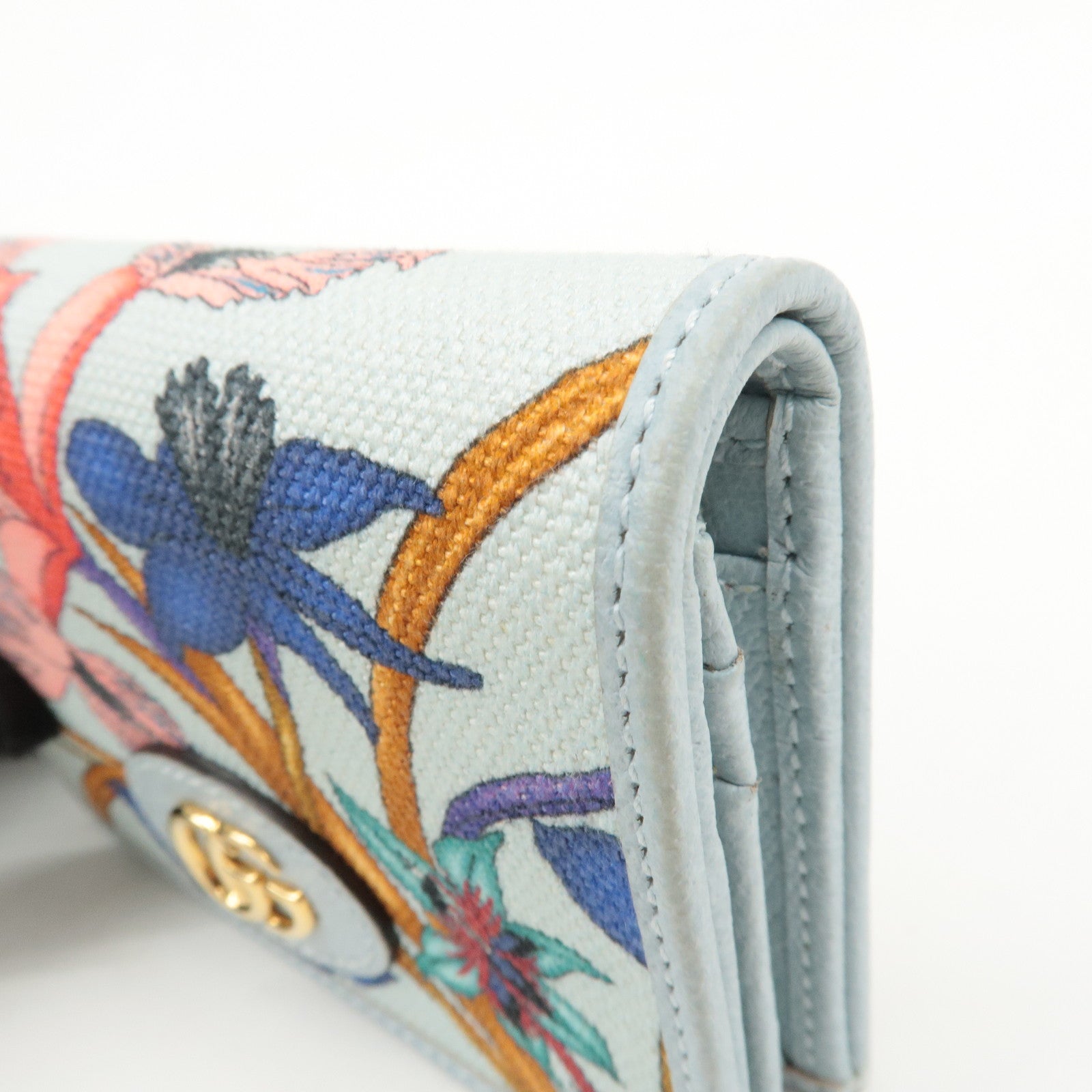 GUCCI GG Marmont Flora Canvas Leather Bi-fold Compact Wallet Used