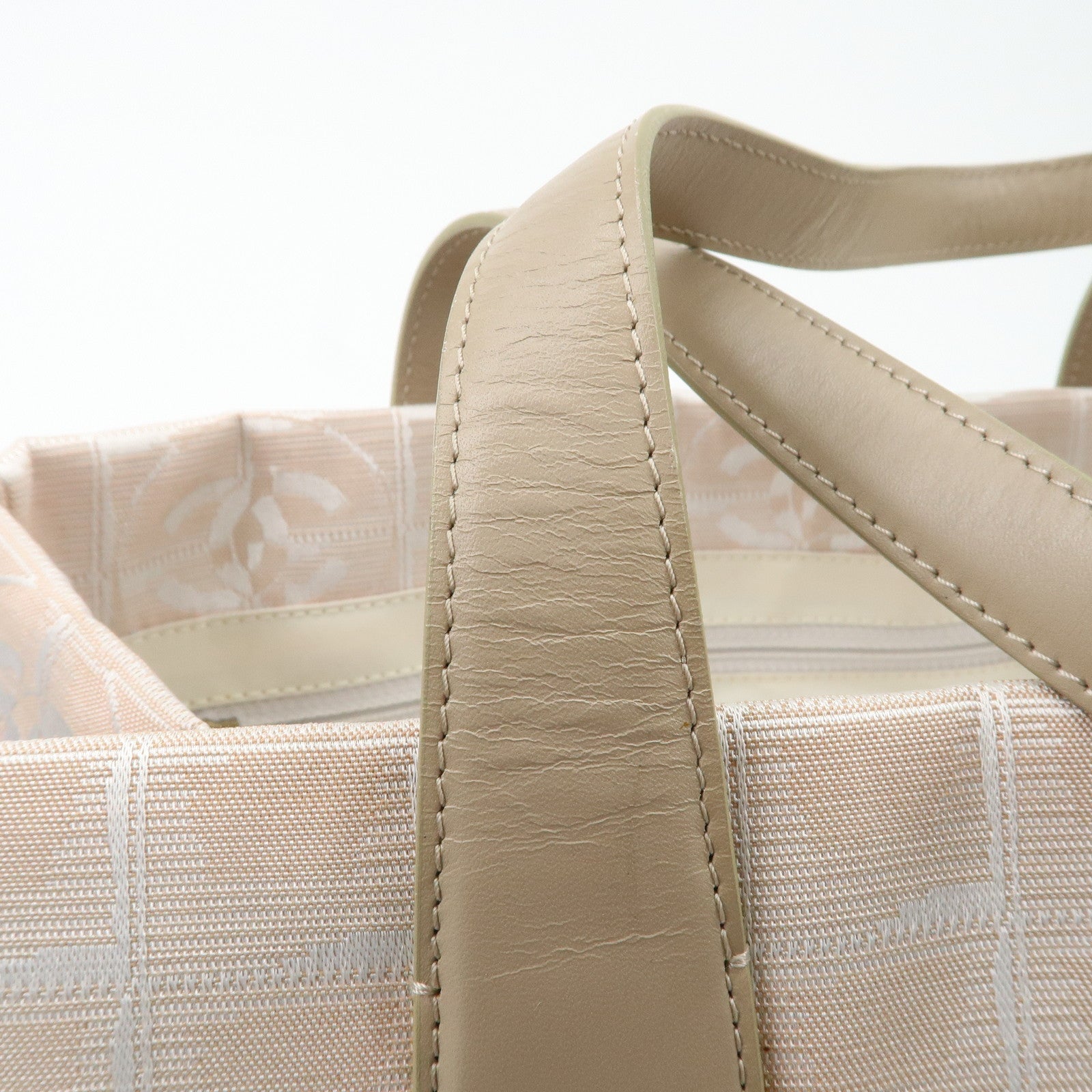 CHANEL New Travel Line Nylon Jacquard Leather Tote Bag Beige A15991 Used