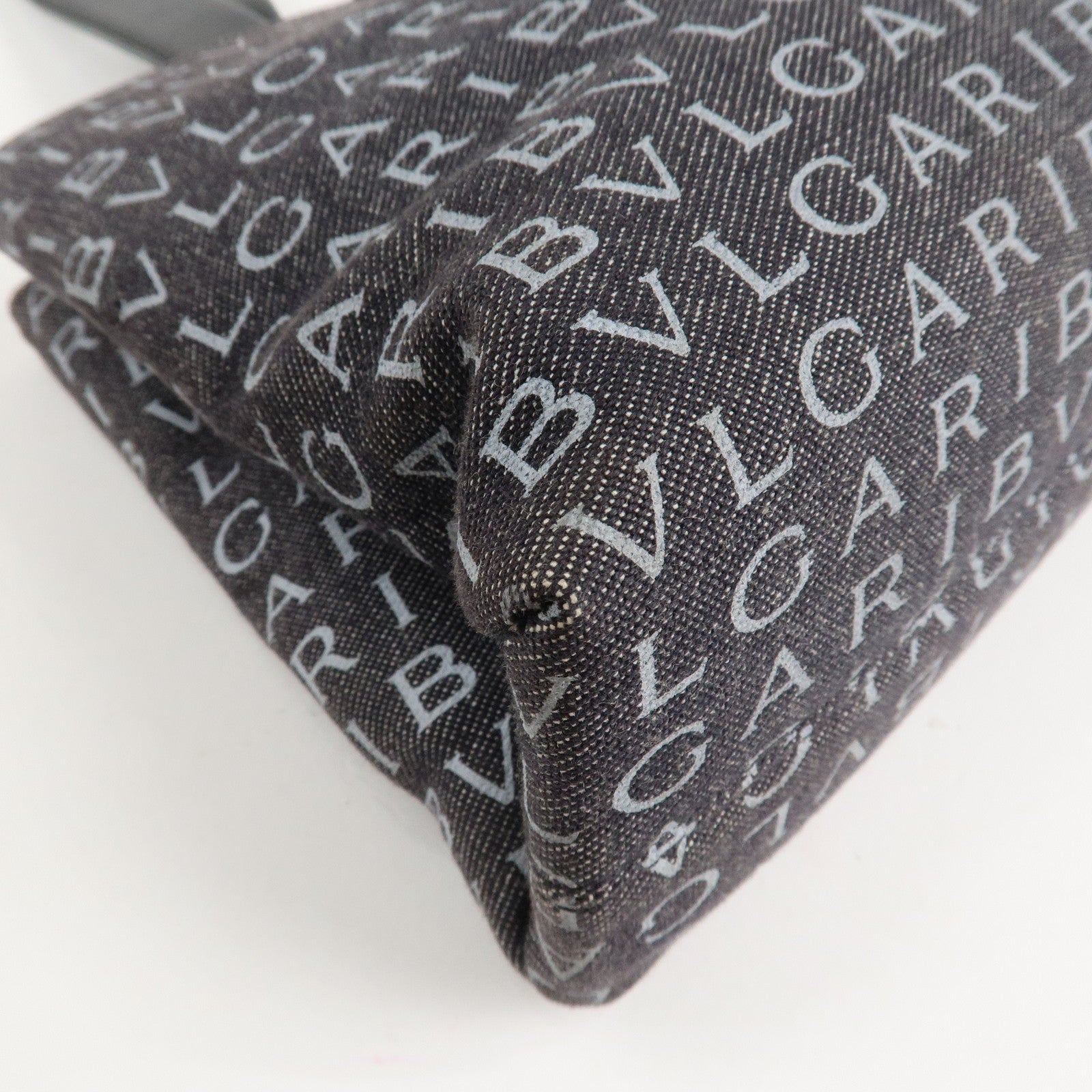 BVLGARI Logo Mania Canvas Leather Tote Bag Shoulder Bag Black Used