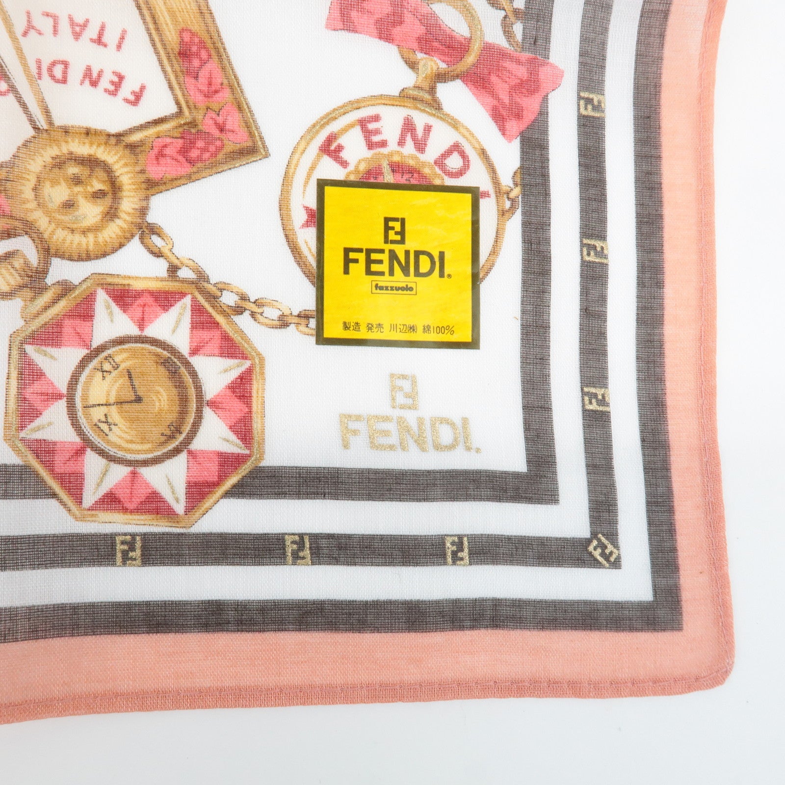 FENDI Set of 5 Cotton 100% Handkerchief Pink Navy Red White Used