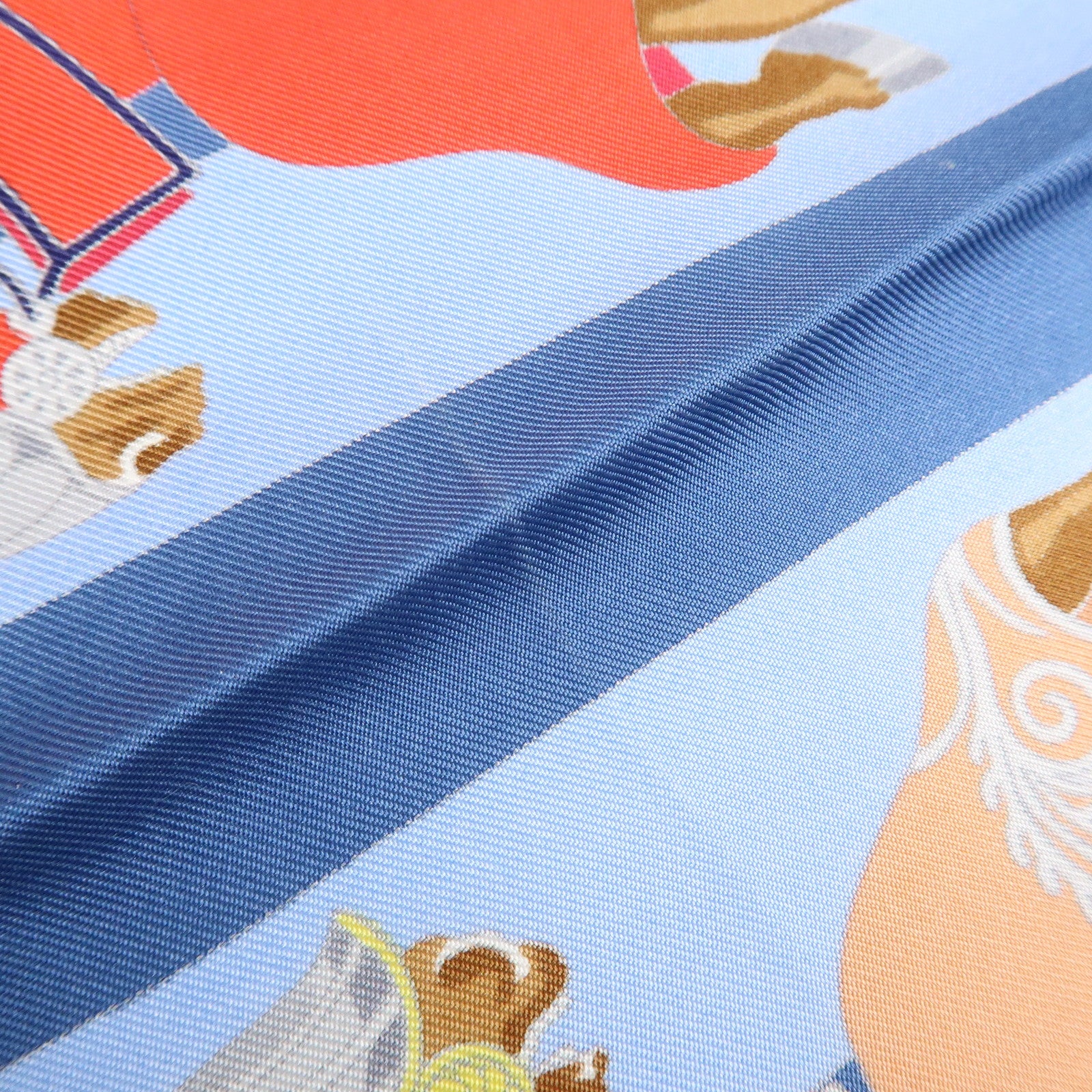 HERMES Carre 90 Silk 100% Scarf CHOCS EN PLUMES Navy Blue Red Used