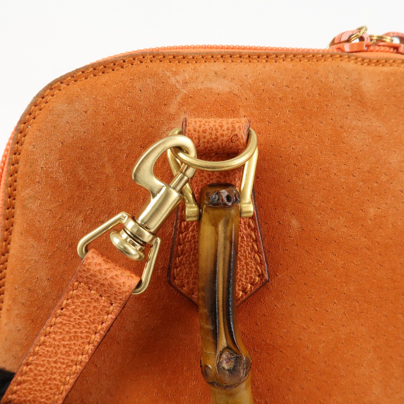GUCCI Bamboo Suede Leather 2WAY Bag Orange 000.2296.0290 Used
