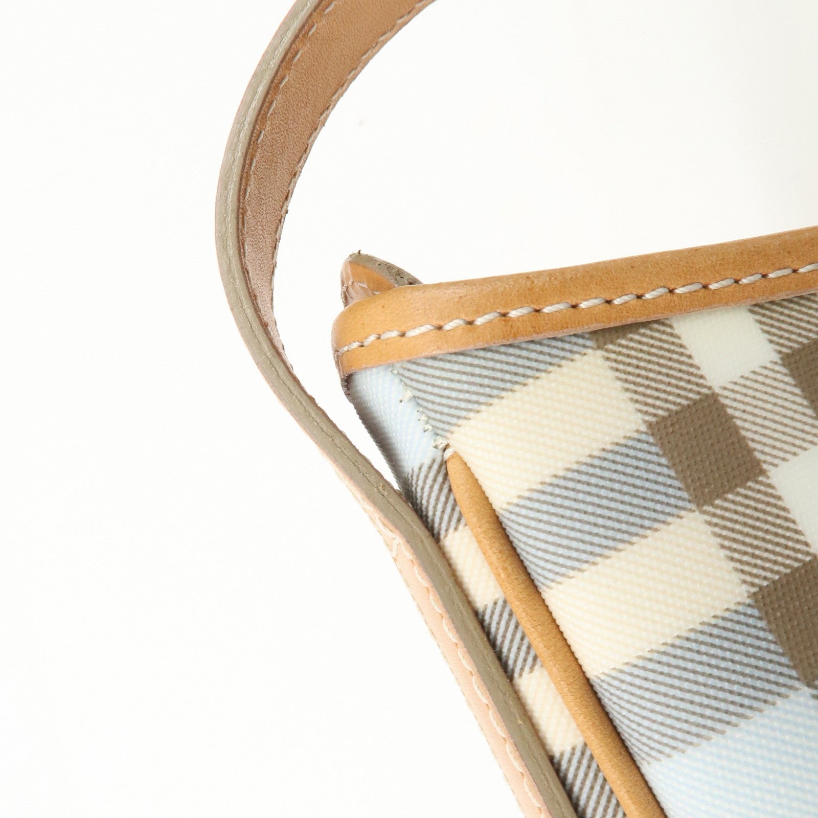BURBERRY PVC Leather Nova Plaid Shoulder Bag Hand Bag Beige Blue Used