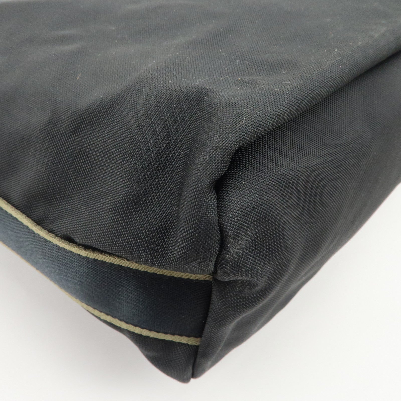 CHANEL Sports Nylon COCO Mark Shoulder Bag Black Khaki Used