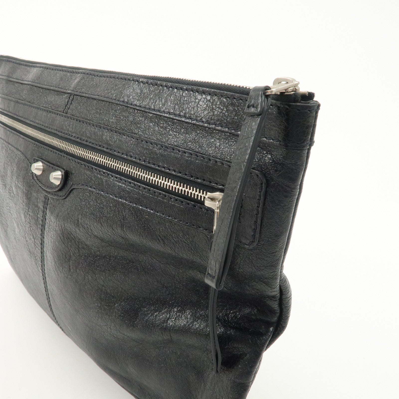 BALENCIAGA Leather Classic Clip L Clutch Bag Black 273023 Used