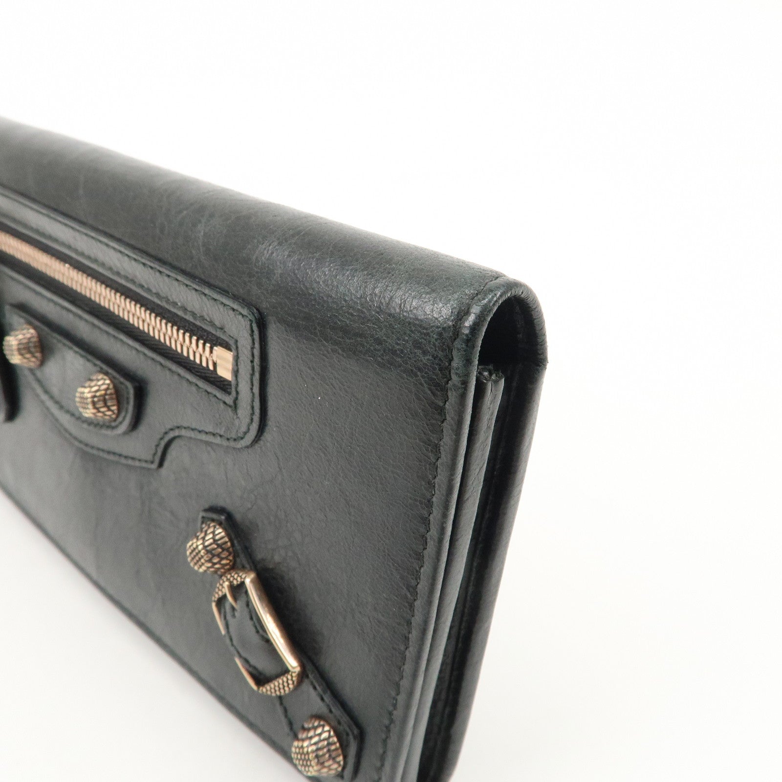 BALENCIAGA Giant Money Leather Bi-fold Long Wallet 233599 Black Used