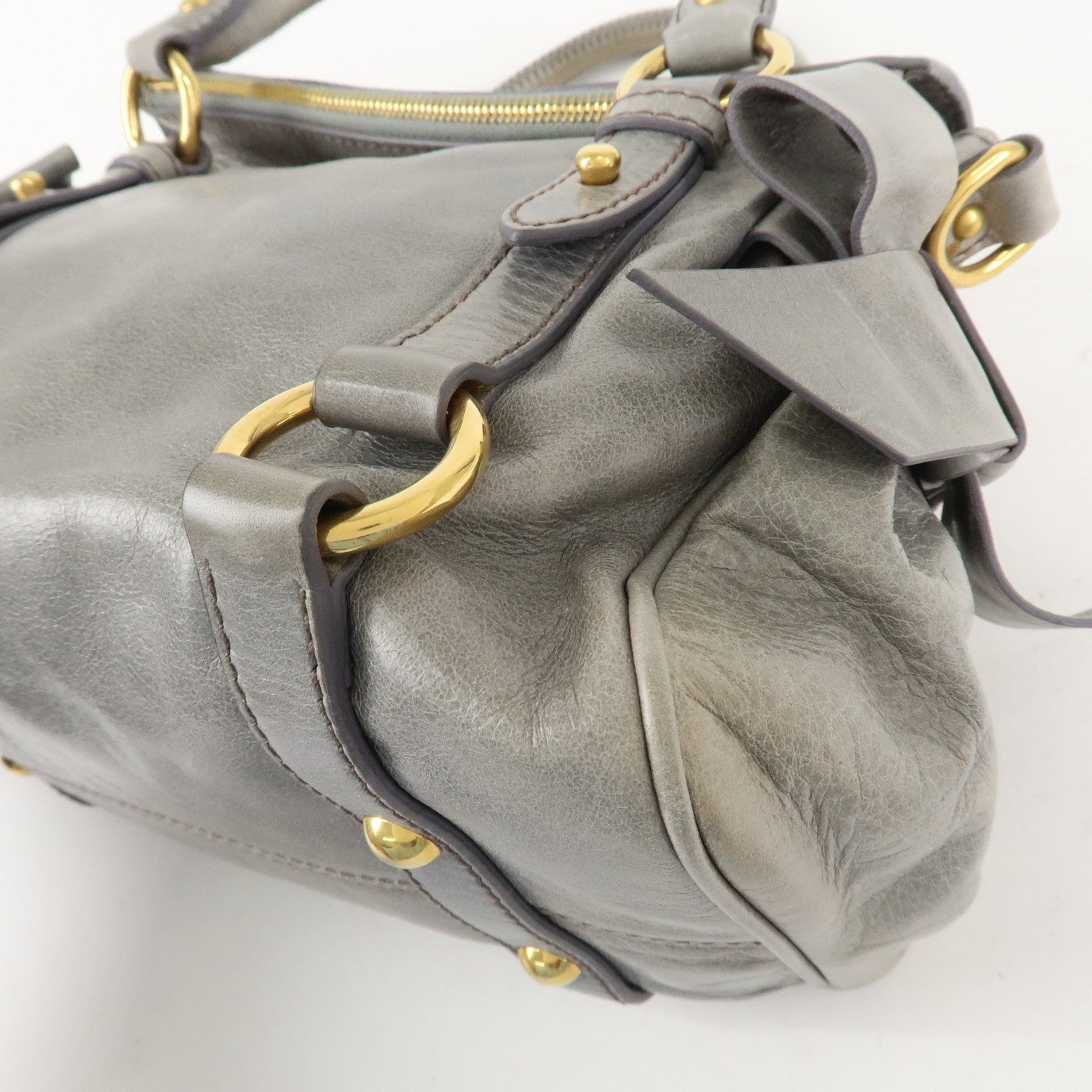 MIU MIU Leather 2Way Bag Hand Bag Shoulder Bag Light Blue Gold HDW Used