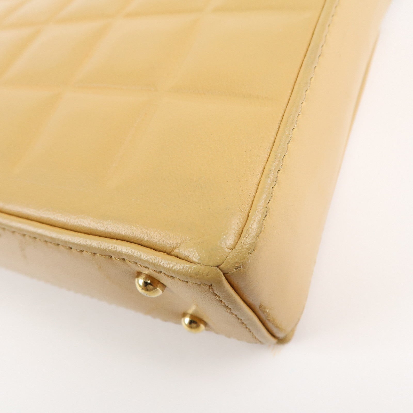 CHANEL COCO Mark Chocolate Bar Lamb Skin Shoulder Bag Beige Used