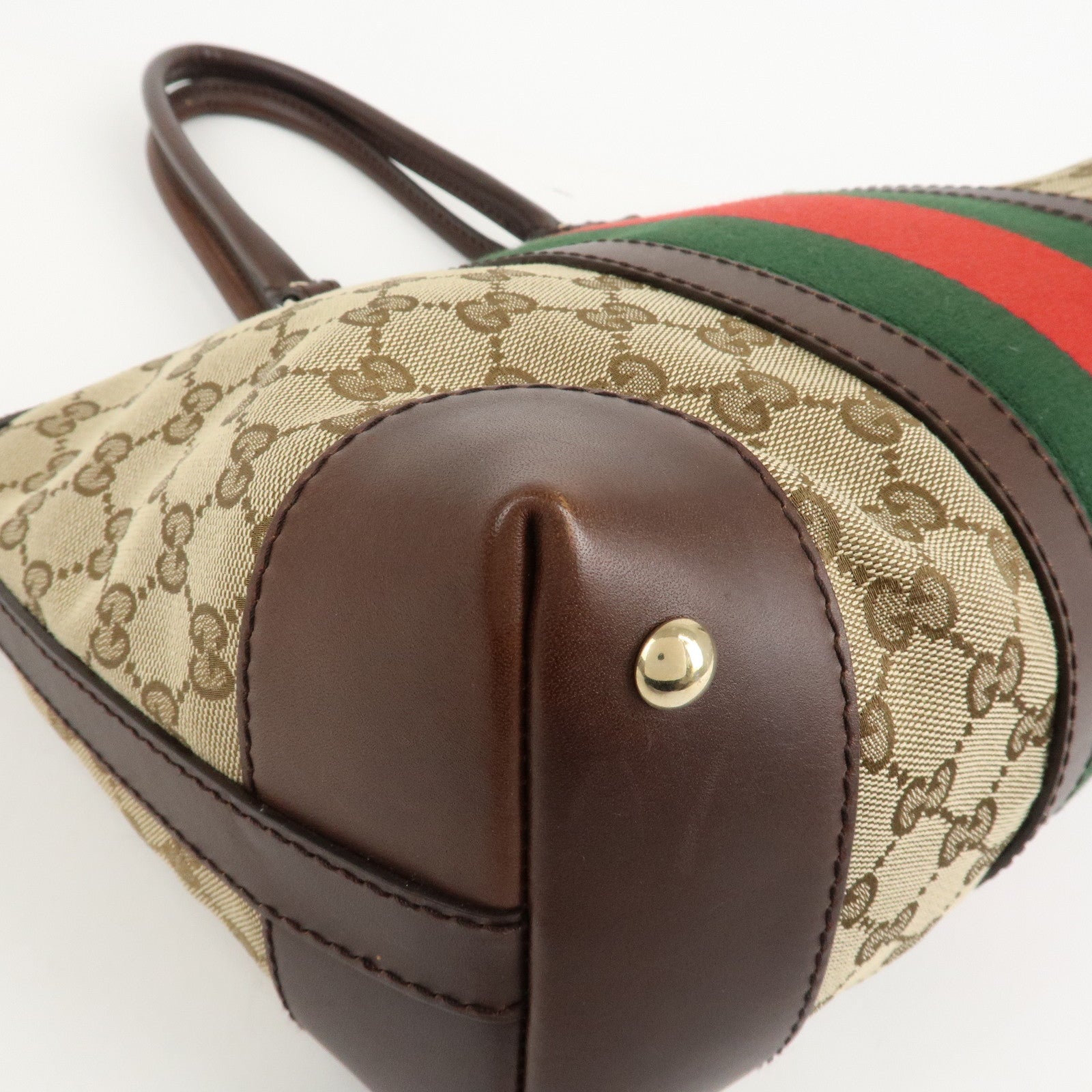 GUCCI Sherry GG Canvas Leather Tote Bag Beige Brown 257341 Used