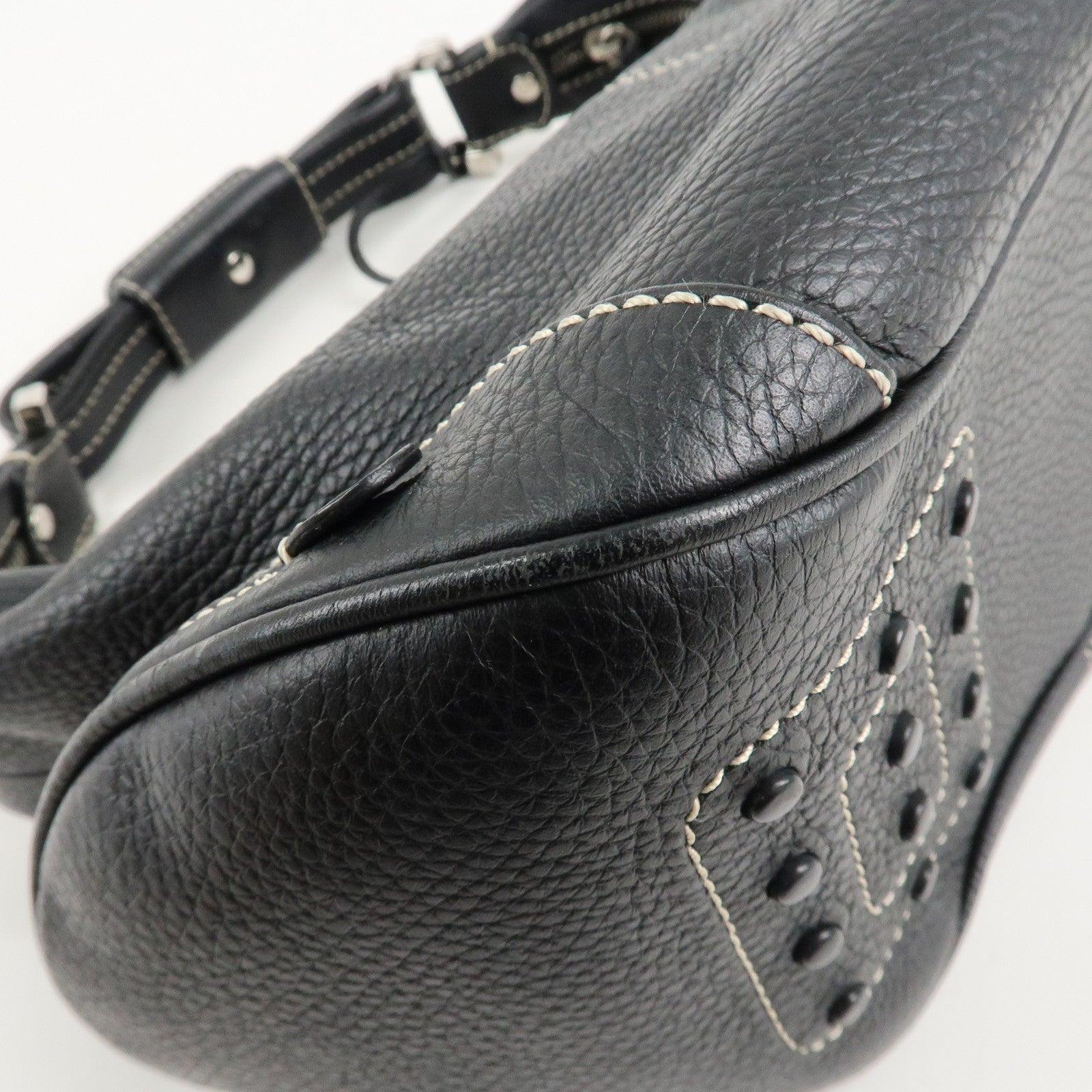 TOD'S Leather Shoulder Bag Hand Bag Black Silver Hardware Used